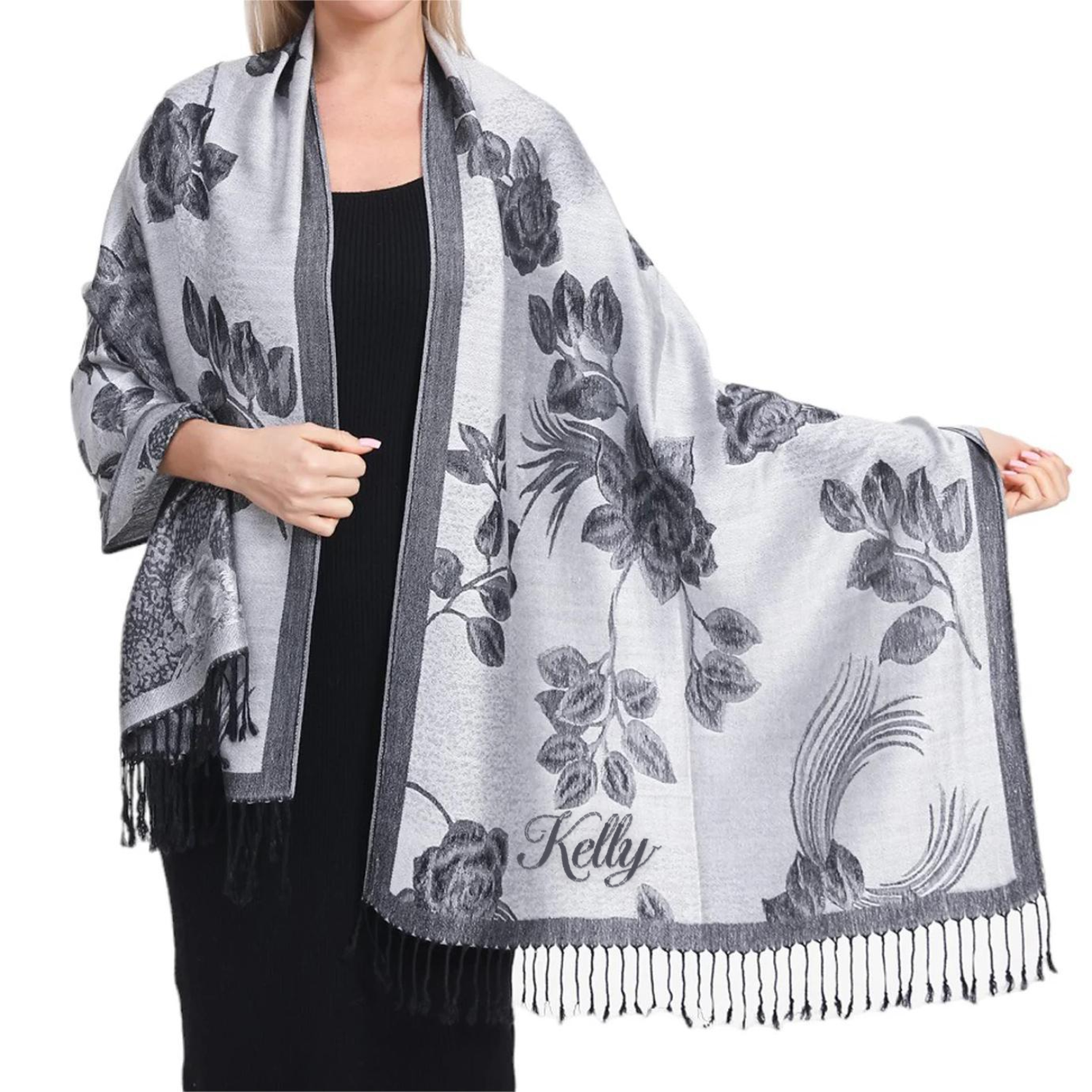 Women Soft Silky Shawl Wrap Fringes Scarf 2