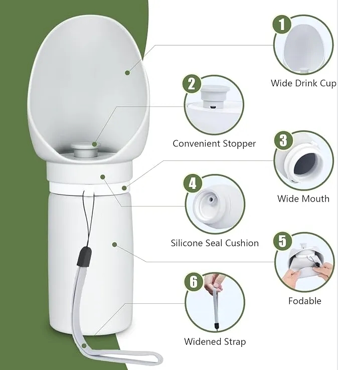 550ml Leak Proof Dog Water Bottle with Foldable Bowl for Hiking Travel 2