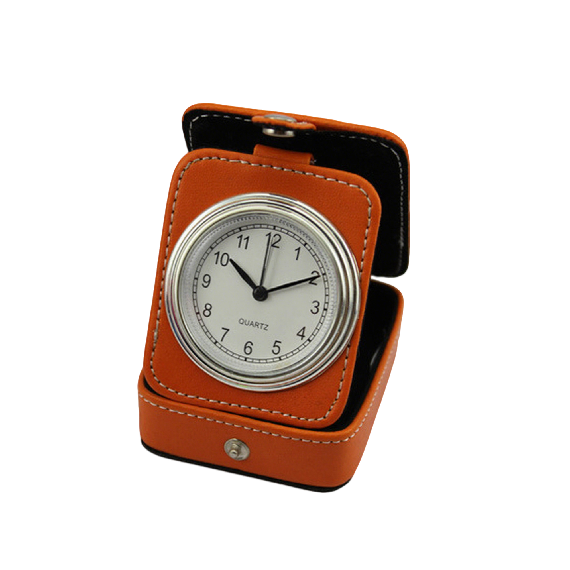 Folding Faux Leather Travel Alarm Clock With Analog Movement 8