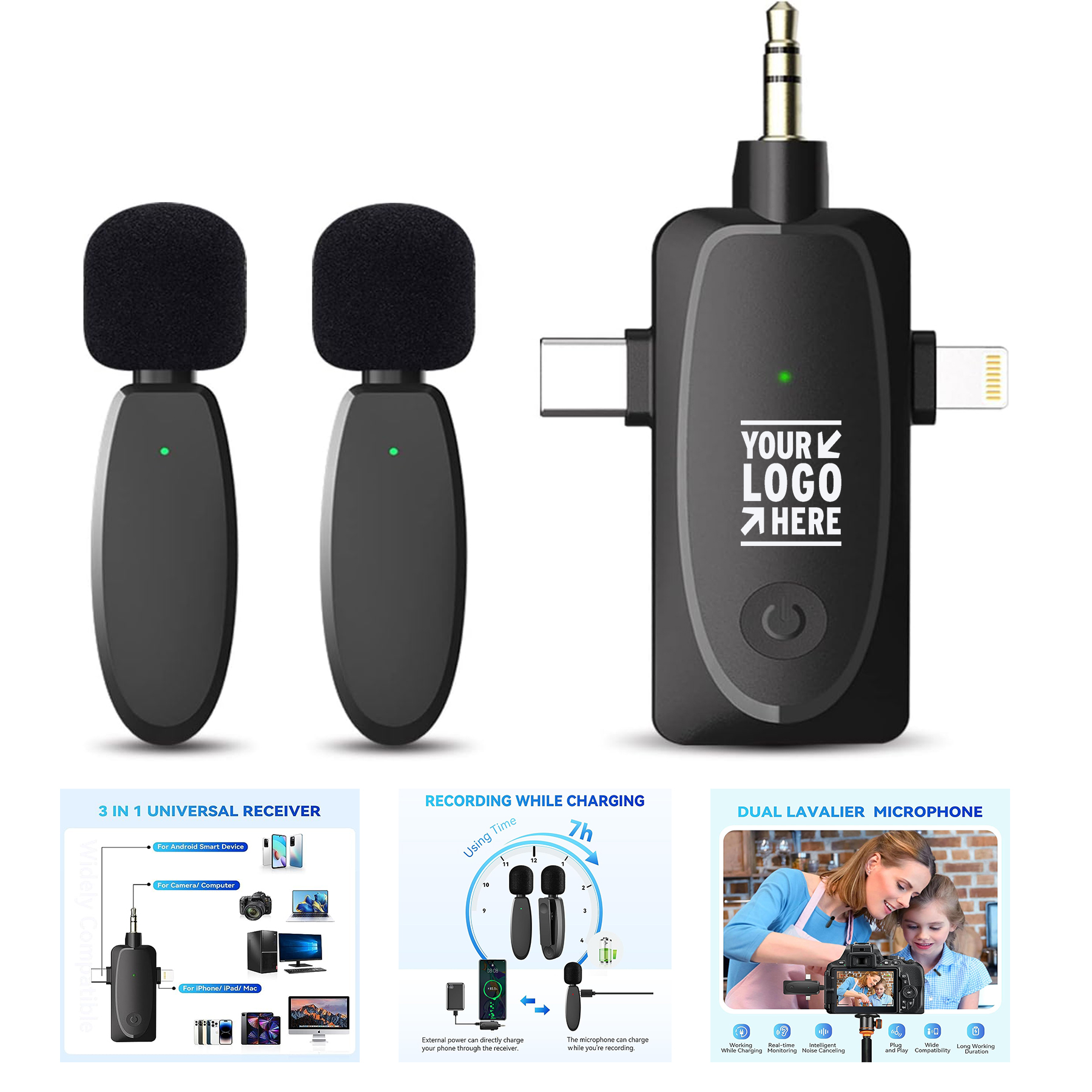 iPhone Android Camera 3 in 1 2.4G Mini Video Recording Lav Mic Wireless Lavalier Microphone