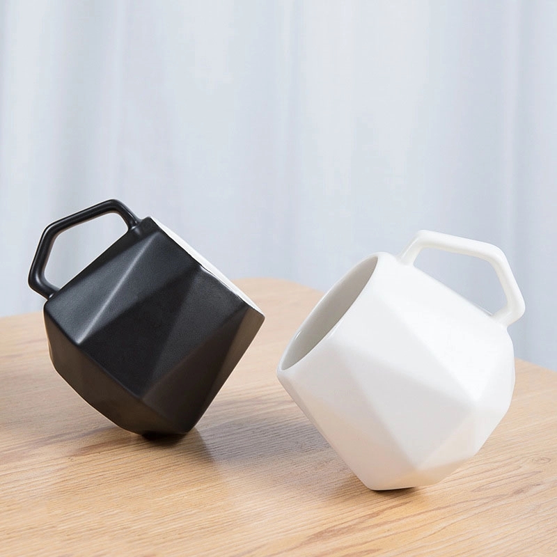 Custom Diamond-shaped ceramic cup with lid spoon 6