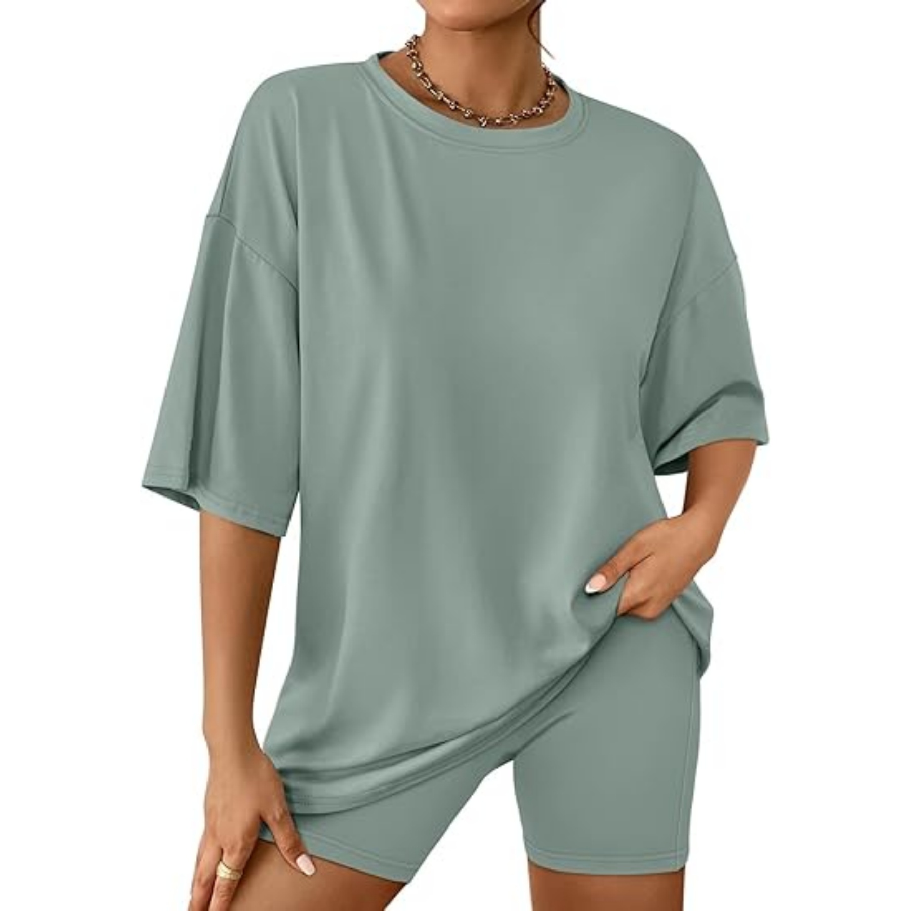 Womens Summer Oversized Tshirts Biker Shorts 10