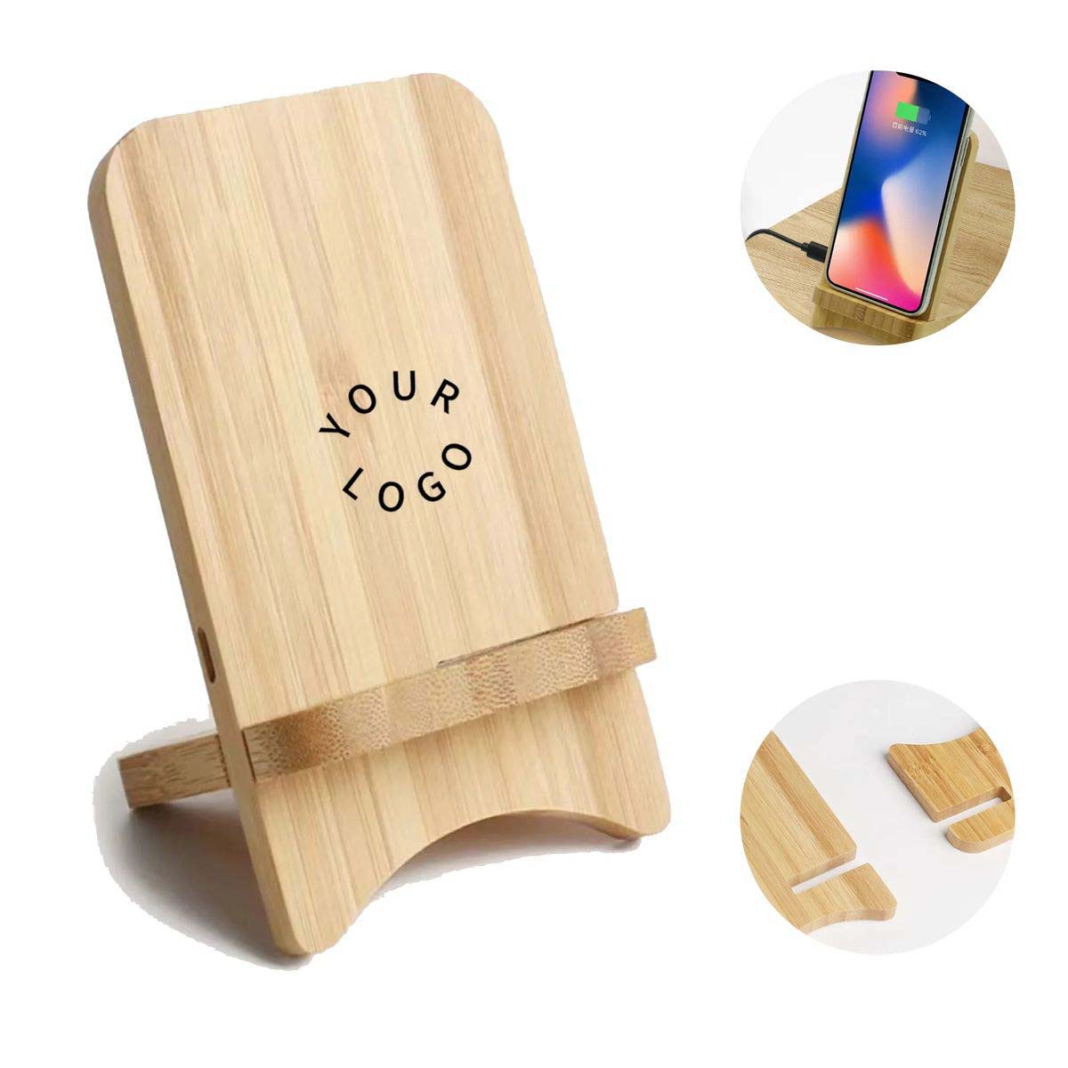 Natural Bamboo Phone Stand with Wireless Charging 1