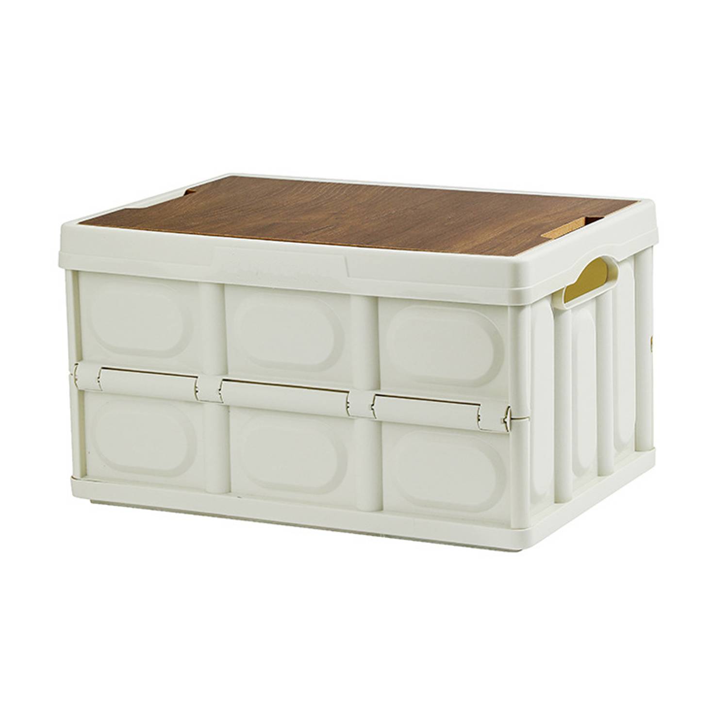 30L Collapsible Plastic Storage Box w/ Wooden Lid 5