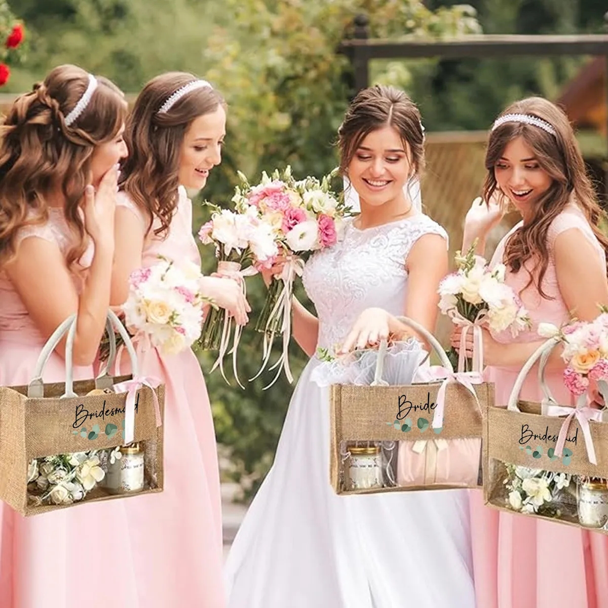 Jute Tote With Clear Window For Wedding Gifts, custom tote bag with logo imprint 5