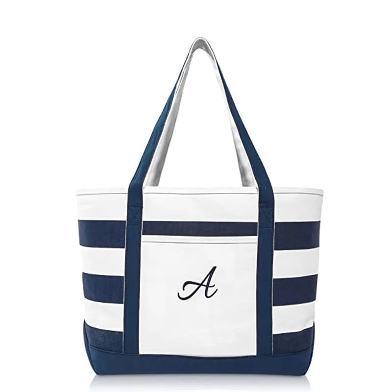 Striped Beach Canvas Tote Bags, custom tote bag with logo imprint 6