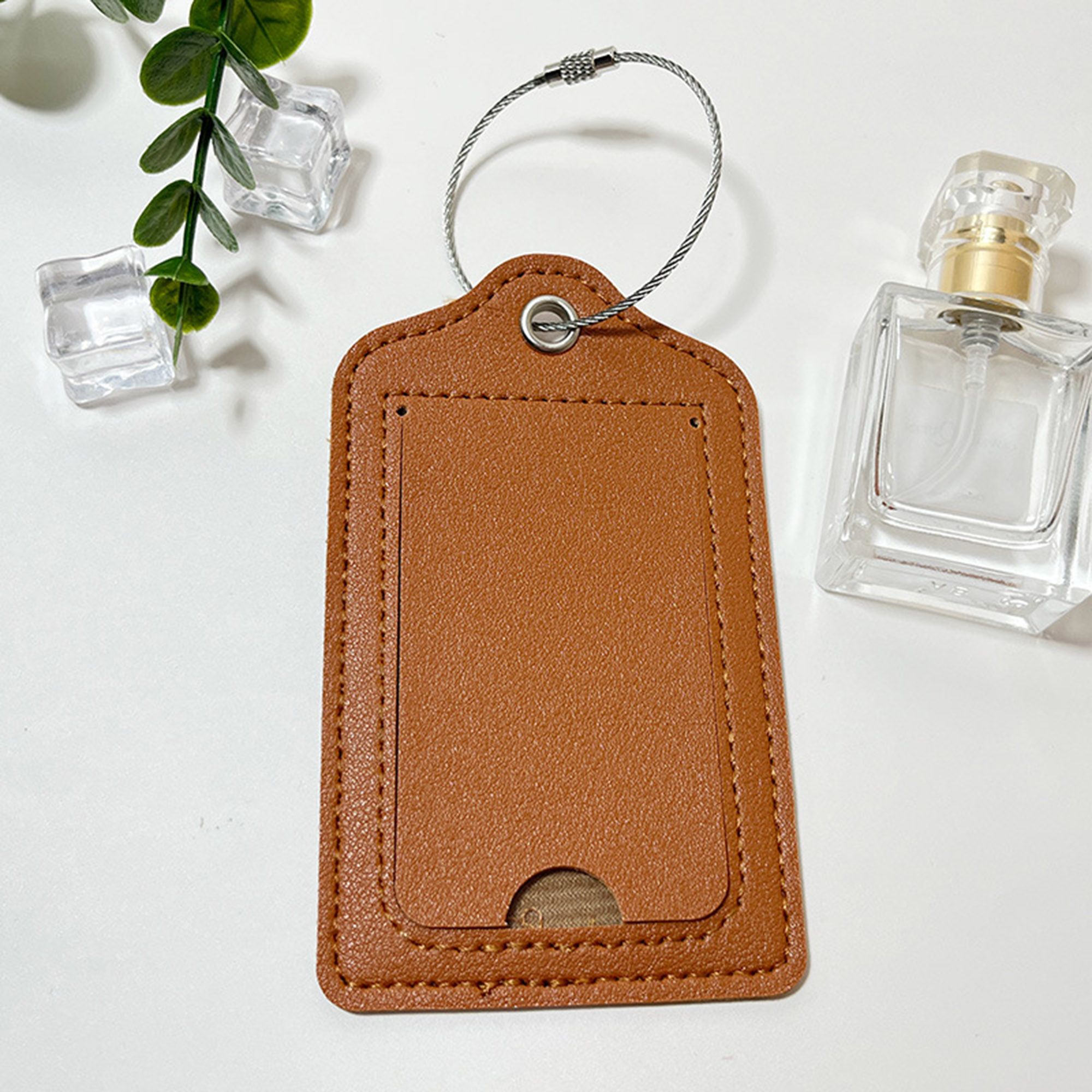 PU Leather Luggage Tags with Privacy Cover Metal Ring 10