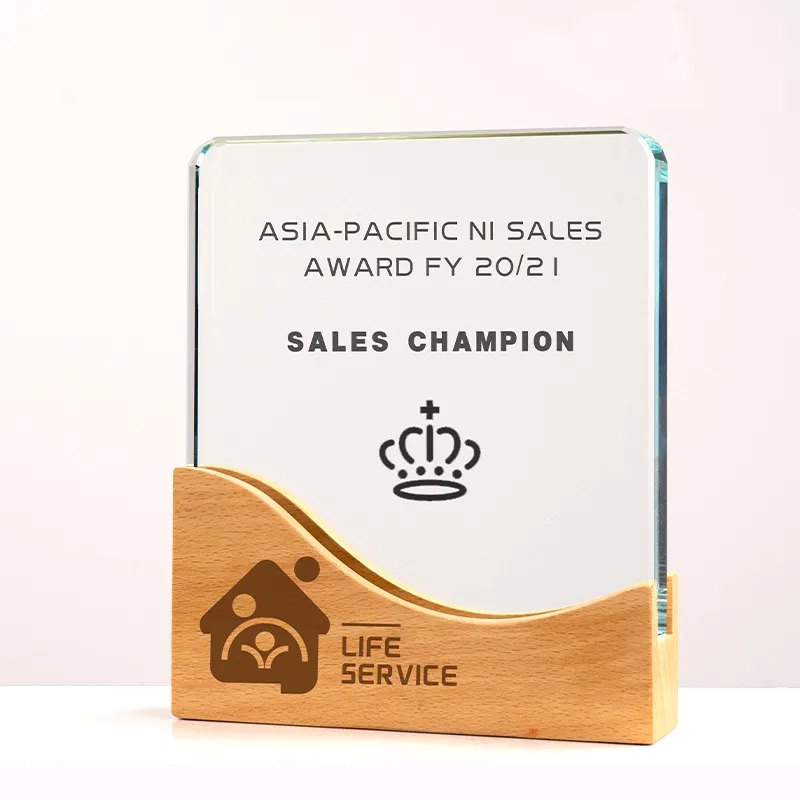 Square Crystal Awards with Wooden Base 10