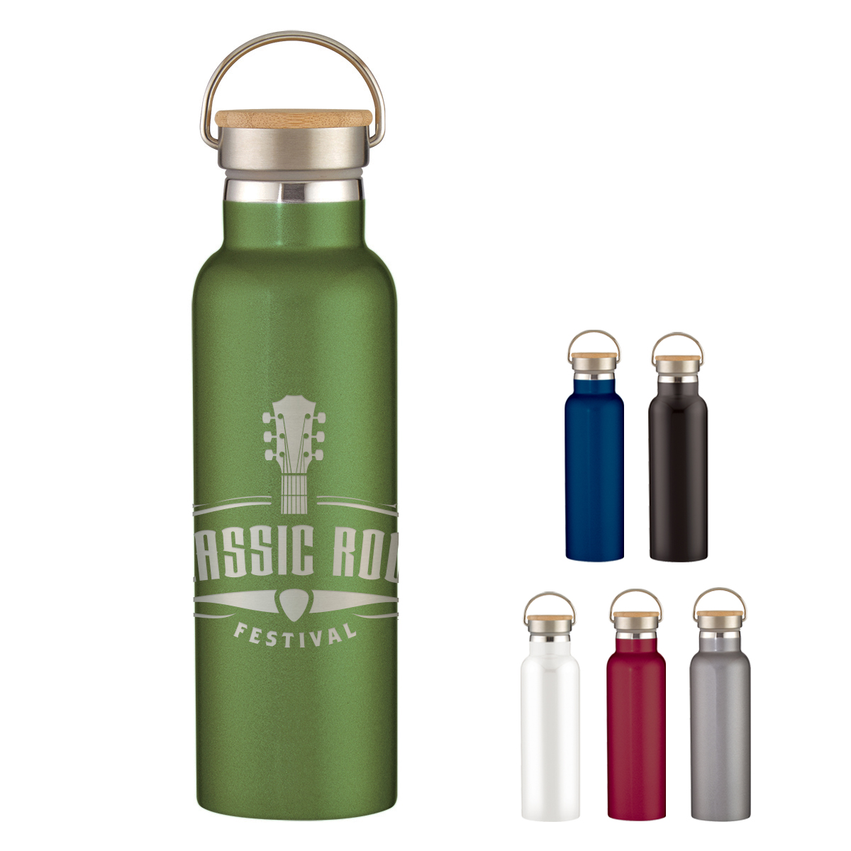 21 Oz. Full Laser Tipton Stainless Steel Bottle With Bamboo Lid