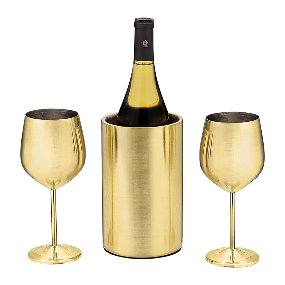 Stainless Steel Wine Chiller and Glass Set 4