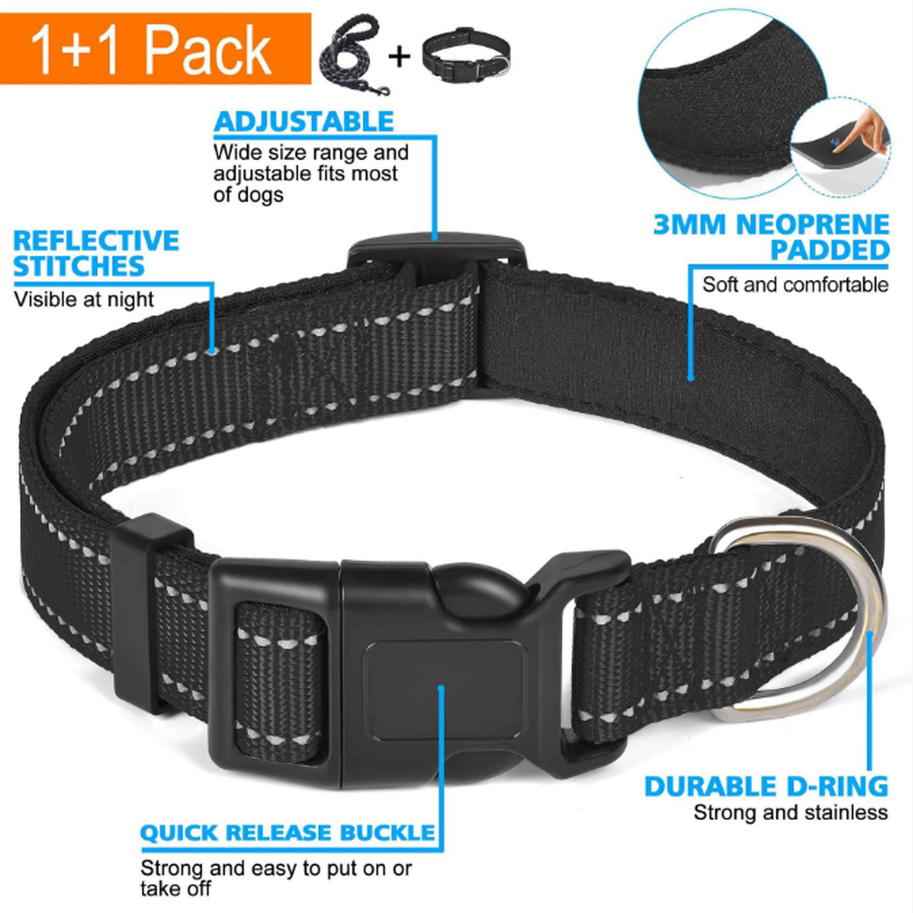 Reflective Dog Collar Padded with Soft Neoprene 3