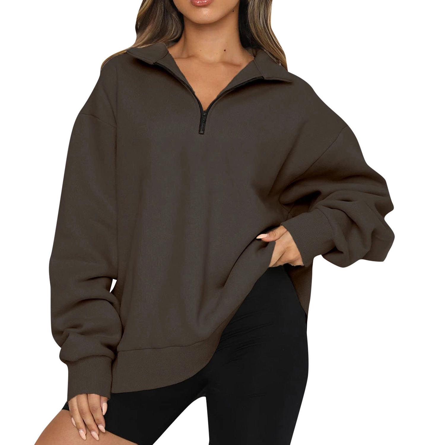 Womens Oversized Half Zip Pullover Long Sleeve Sweatshirt 14