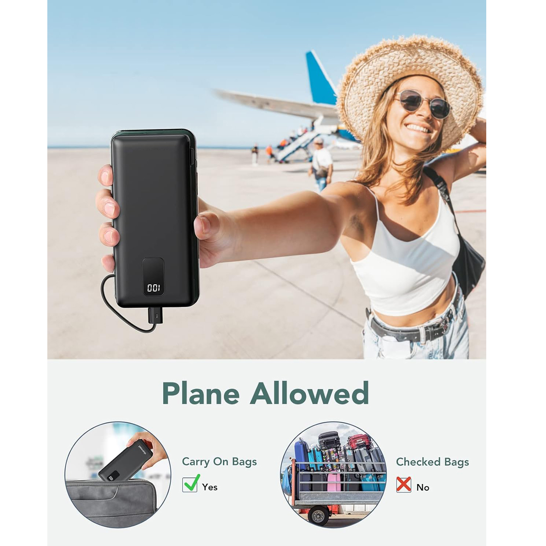 10000mAh Portable Charger with AC Wall Plug and Built-in Cables 3