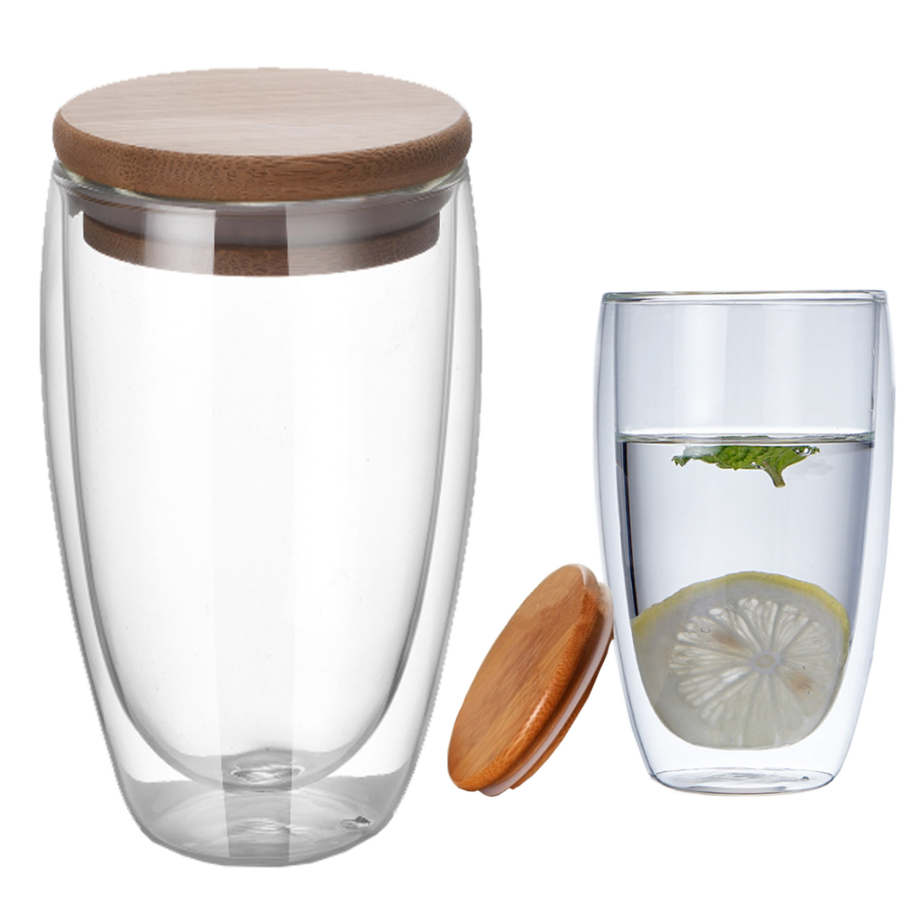 Double-wall Borosilicate Glass Cup With Bamboo Lid 2