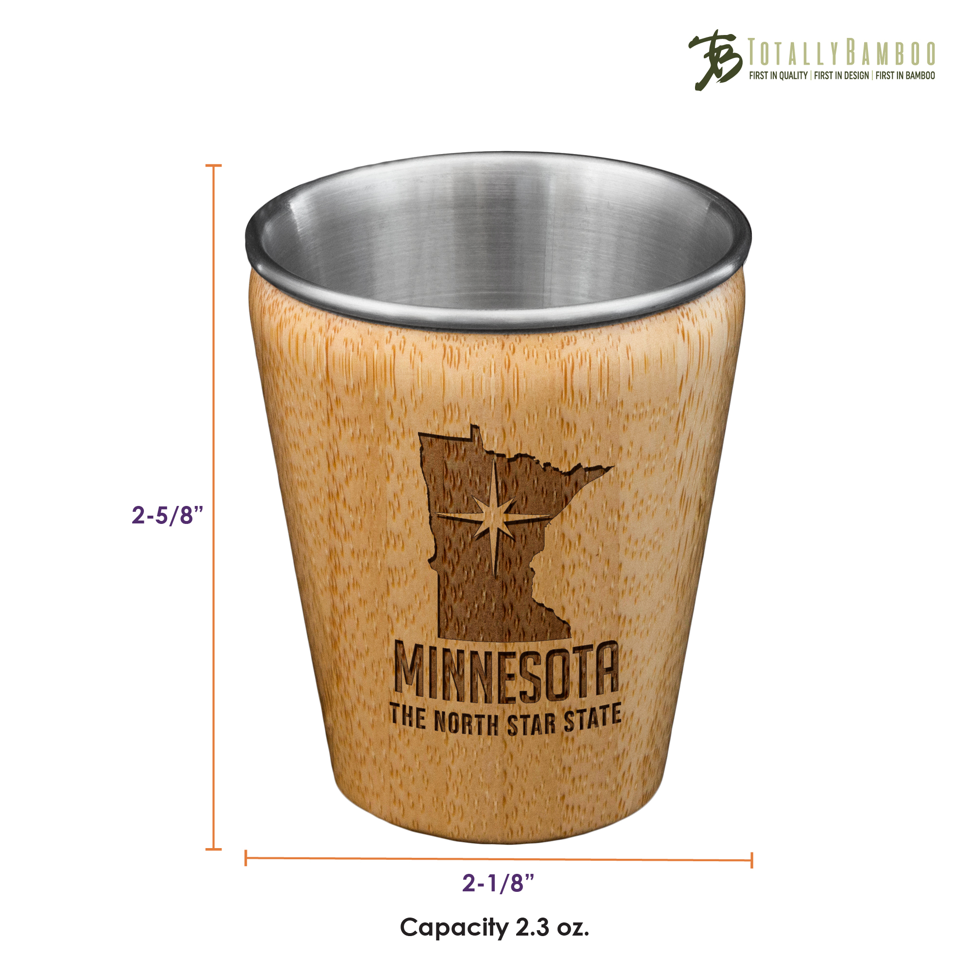 Minnesota State Bamboo and Stainless Steel Shot Glass 3