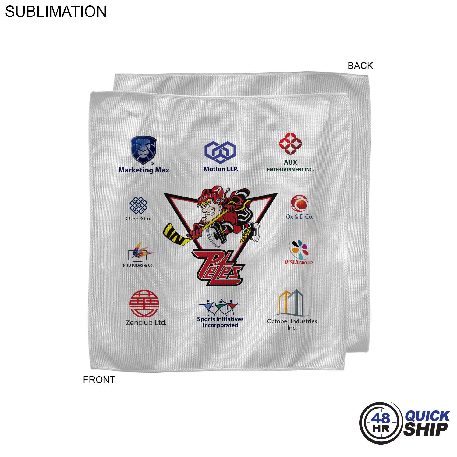 48 Hr Quick Ship - White Microfiber Dri-Lite Terry Sponsorship Rally Towel, 12x12, Sublimated 10
