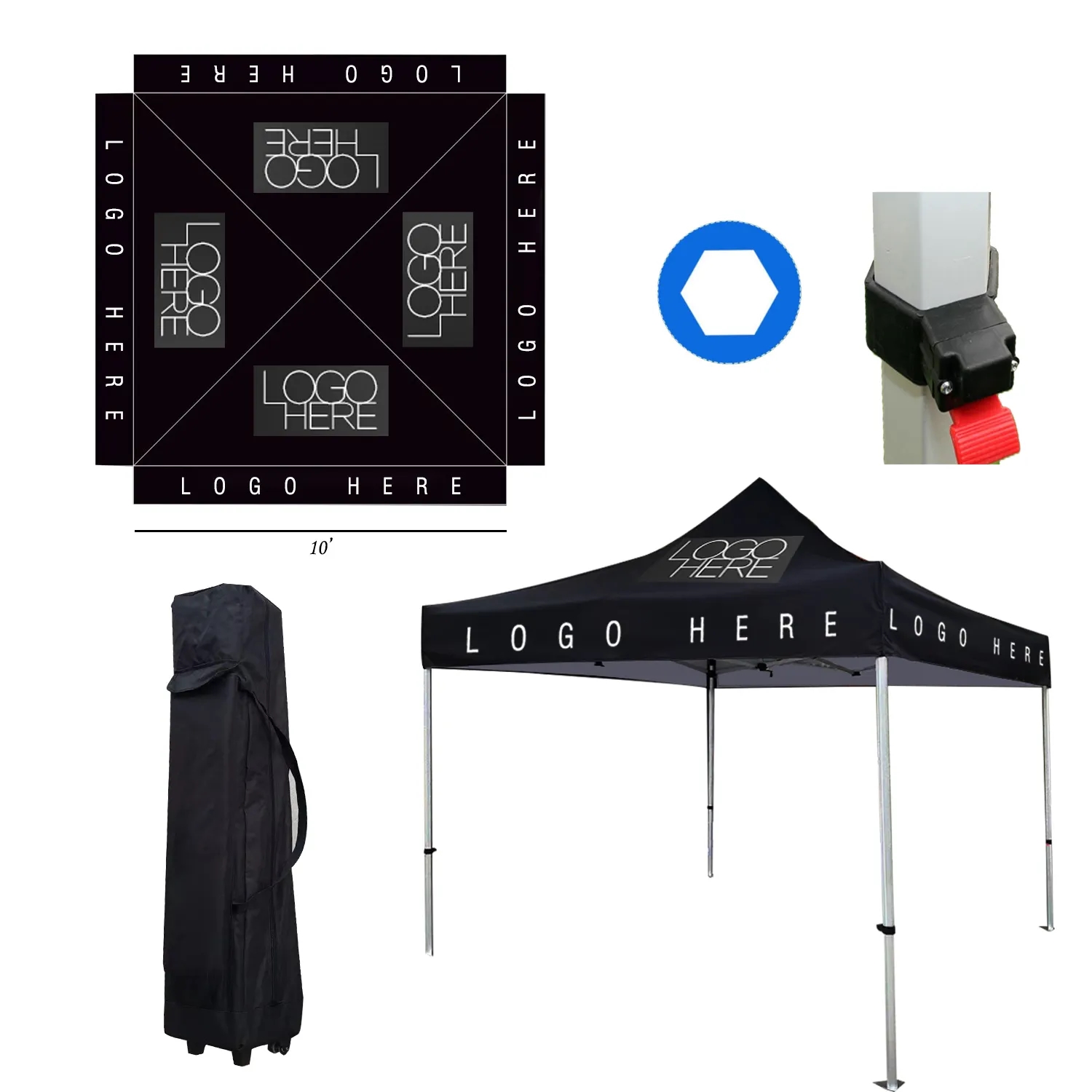 10' x 10' Pop Up Canopy Tent With Roller Bag 1