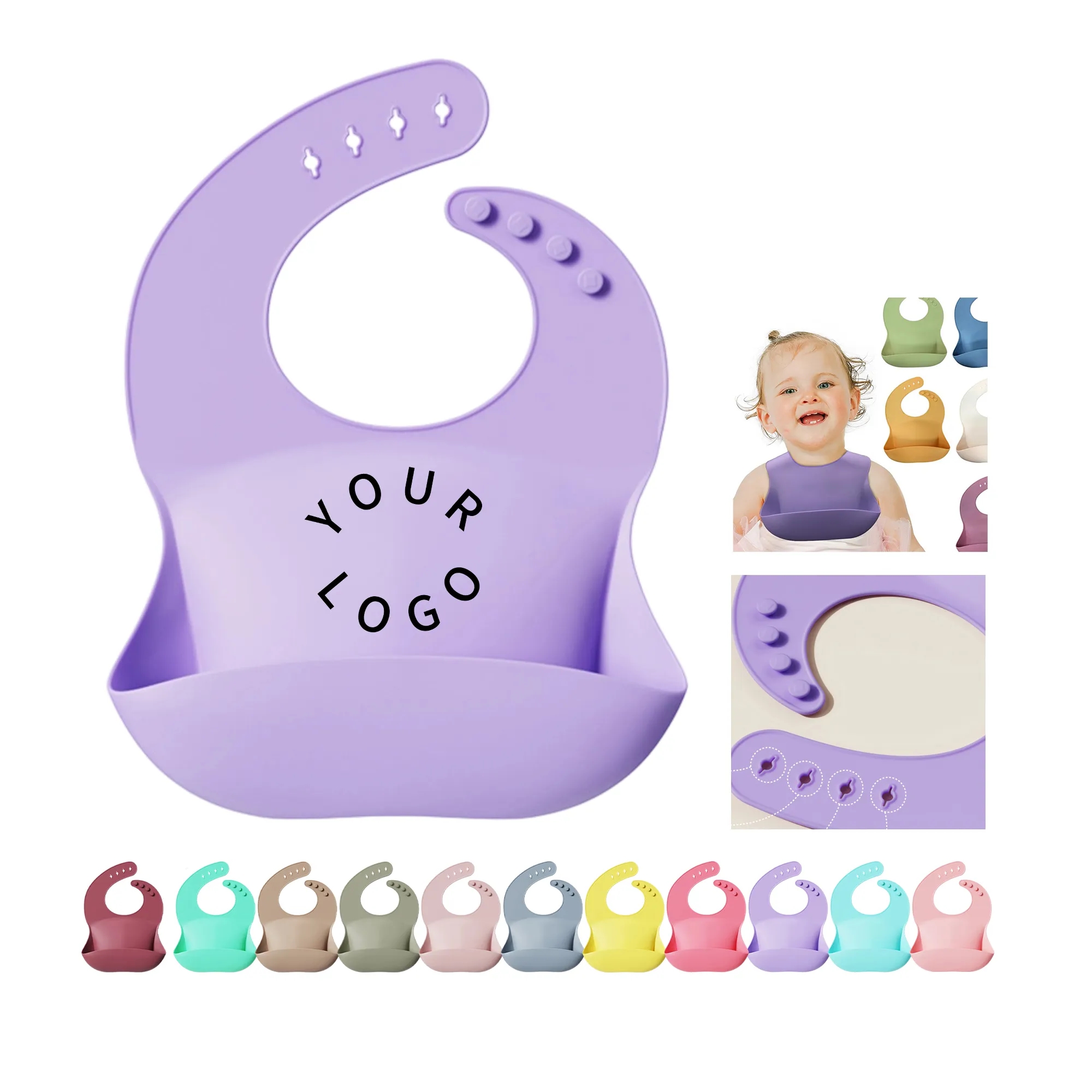 Customizable Silicone Baby Bib with Adjustable Strap 3
