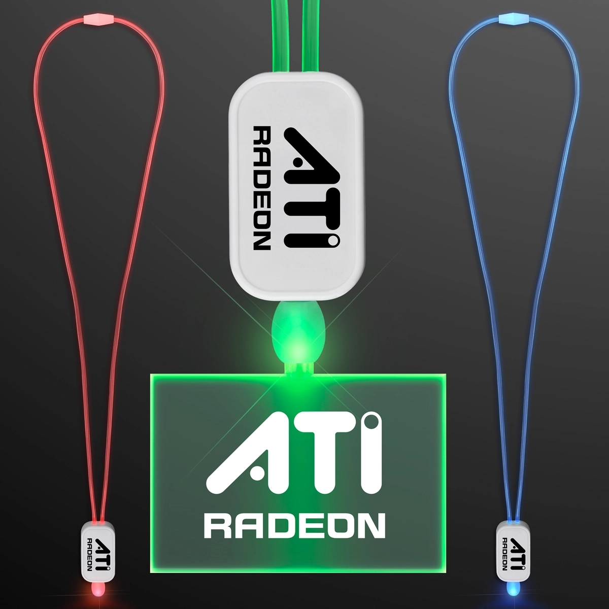 LED Green Lanyard with Acrylic Rectangle Pendant- 3