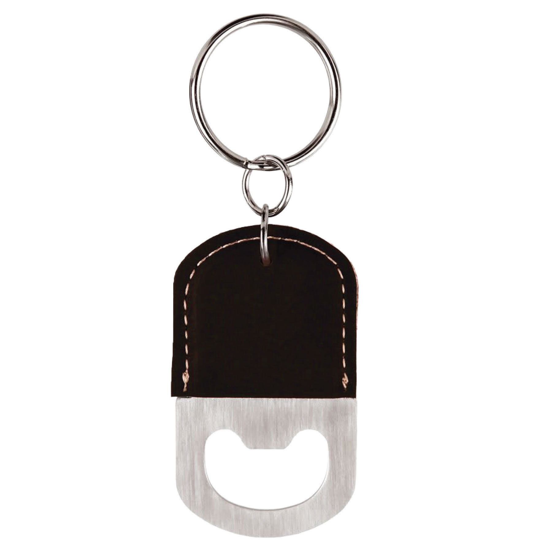 Black/Gold Oval Leatherette Bottle Opener Keychain 2