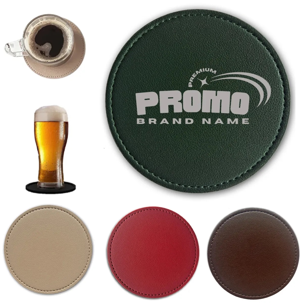 PU Leather Round Coasters Waterproof Heat Resistant 3