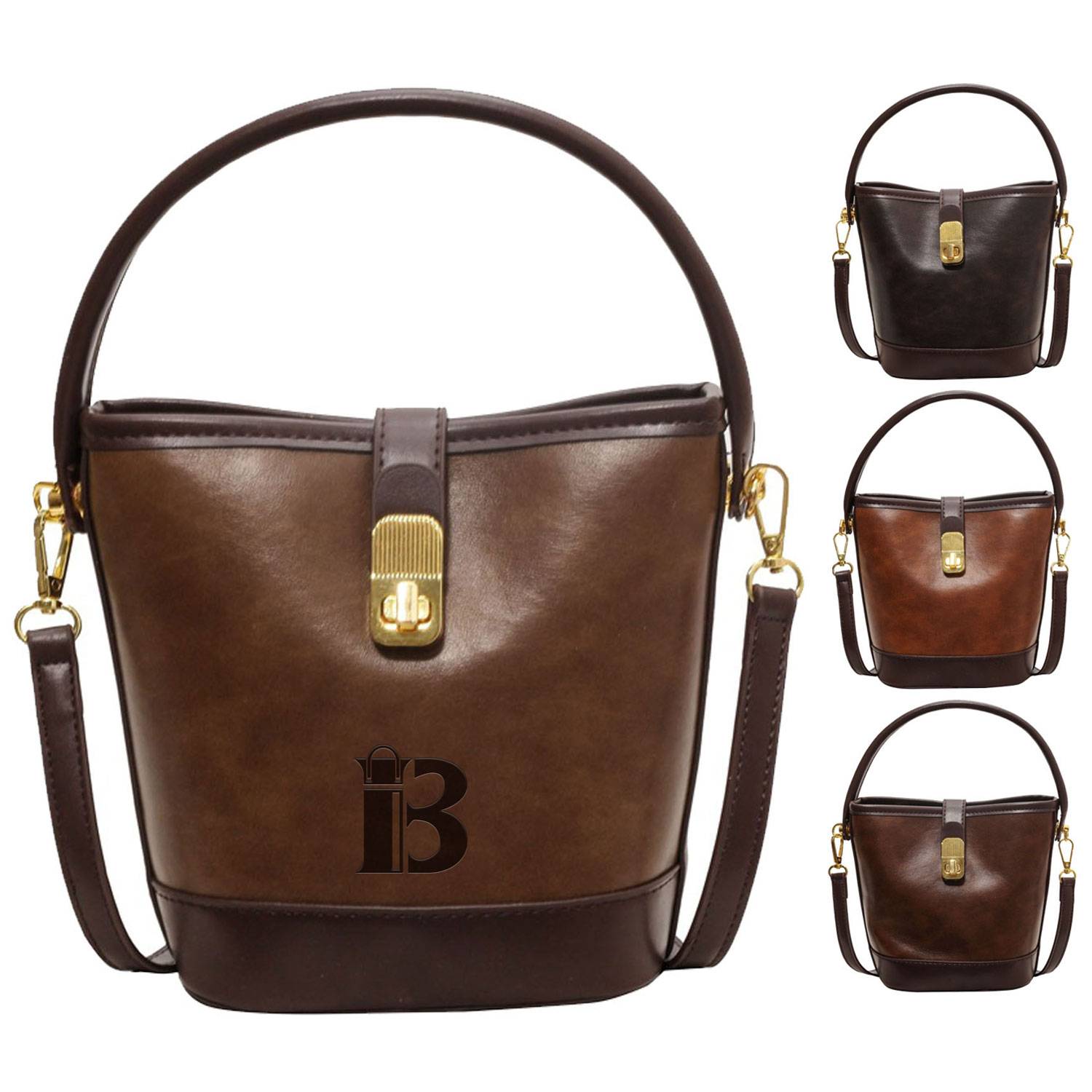 PU Tote Bag w/ Adjustable Strap and Lock Closure