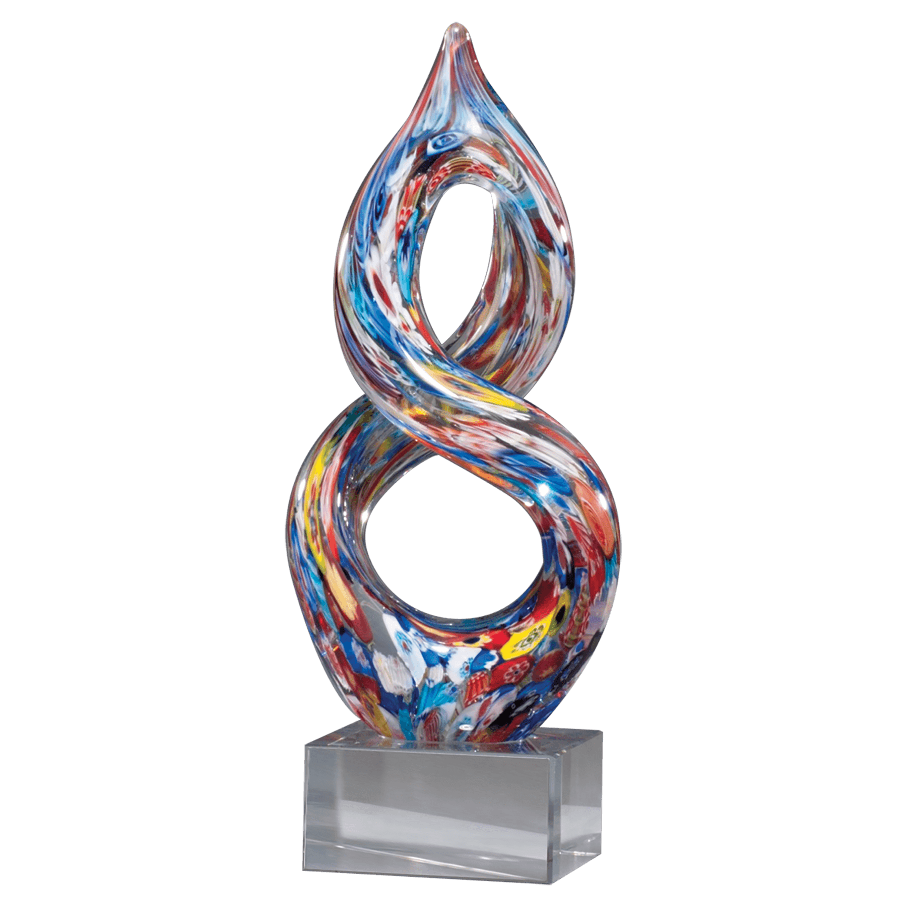 10" Helix Multi-Color Art Glass On Clear Glass Base 1