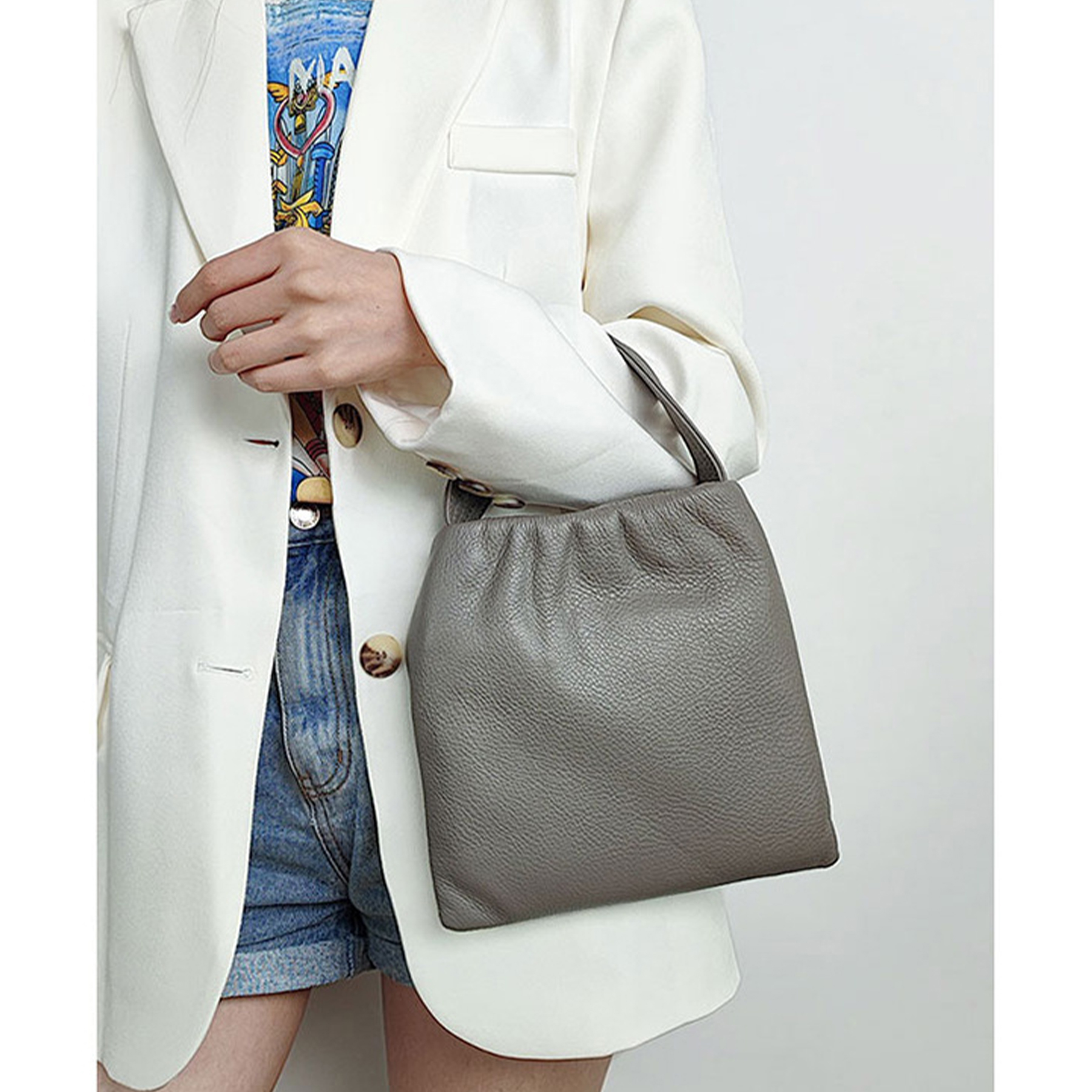 Genuine Leather Simple premium pleated tote bag 1