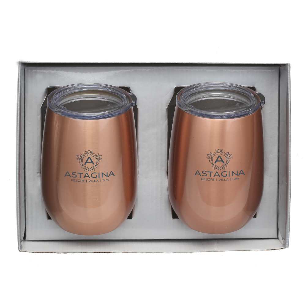 Copper Colored Stainless Steel Stemless Wine Tumbler Gift Set