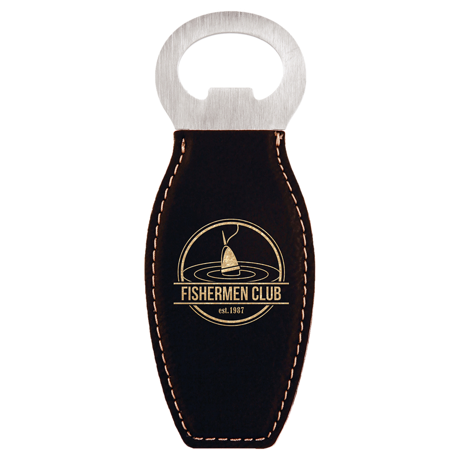Black/Gold Leatherette Bottle Opener with Magnet 1