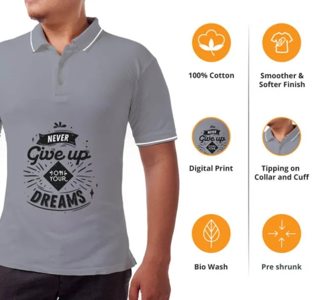 Men's Grey Polo Shirt - Printed (Front and Back) 7