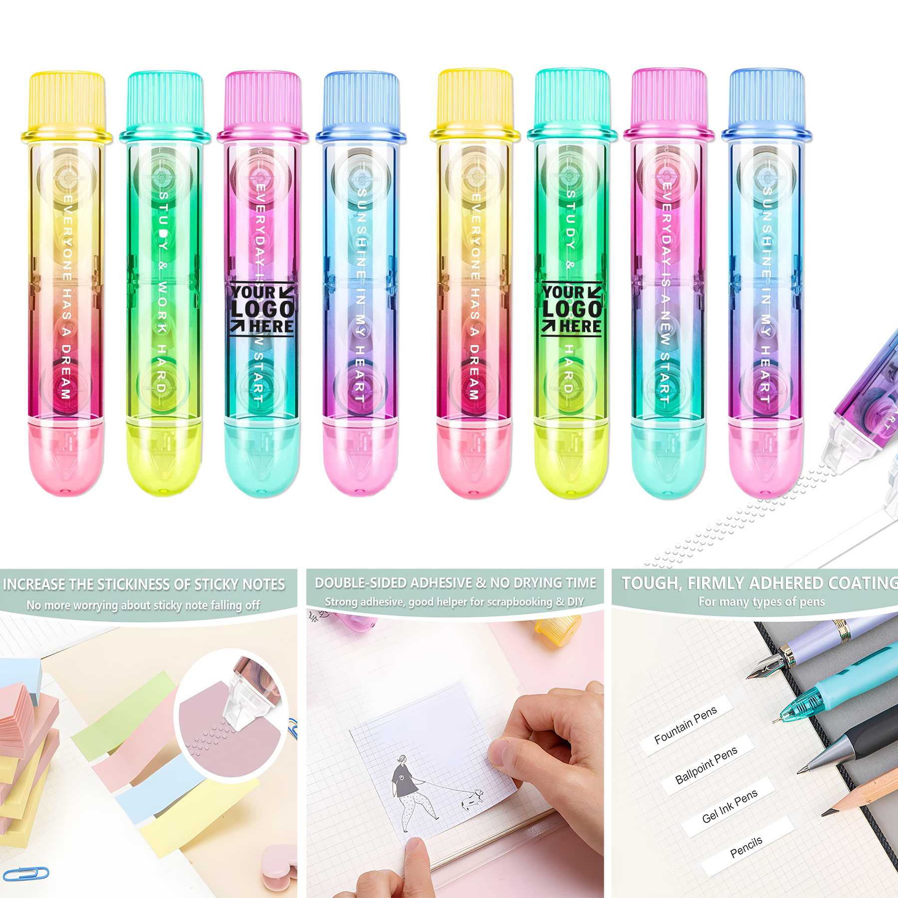 2 in 1 School Home Office Supply Cute Quick Dry Japan White Out Correction Double Sided Tape Roller 2
