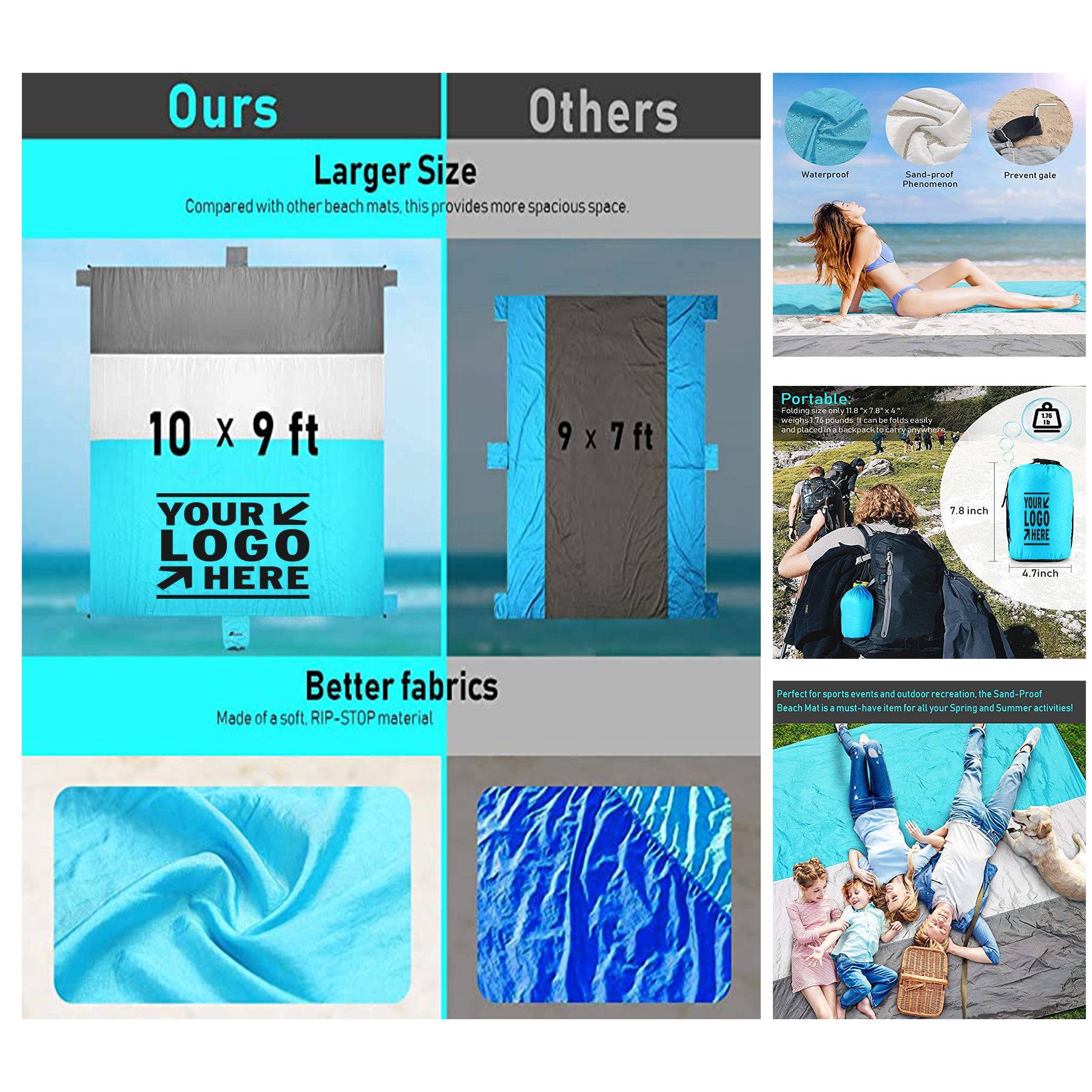 108 x 120 Inches Oversized Waterproof Soft Lightweight Beach Mat 2