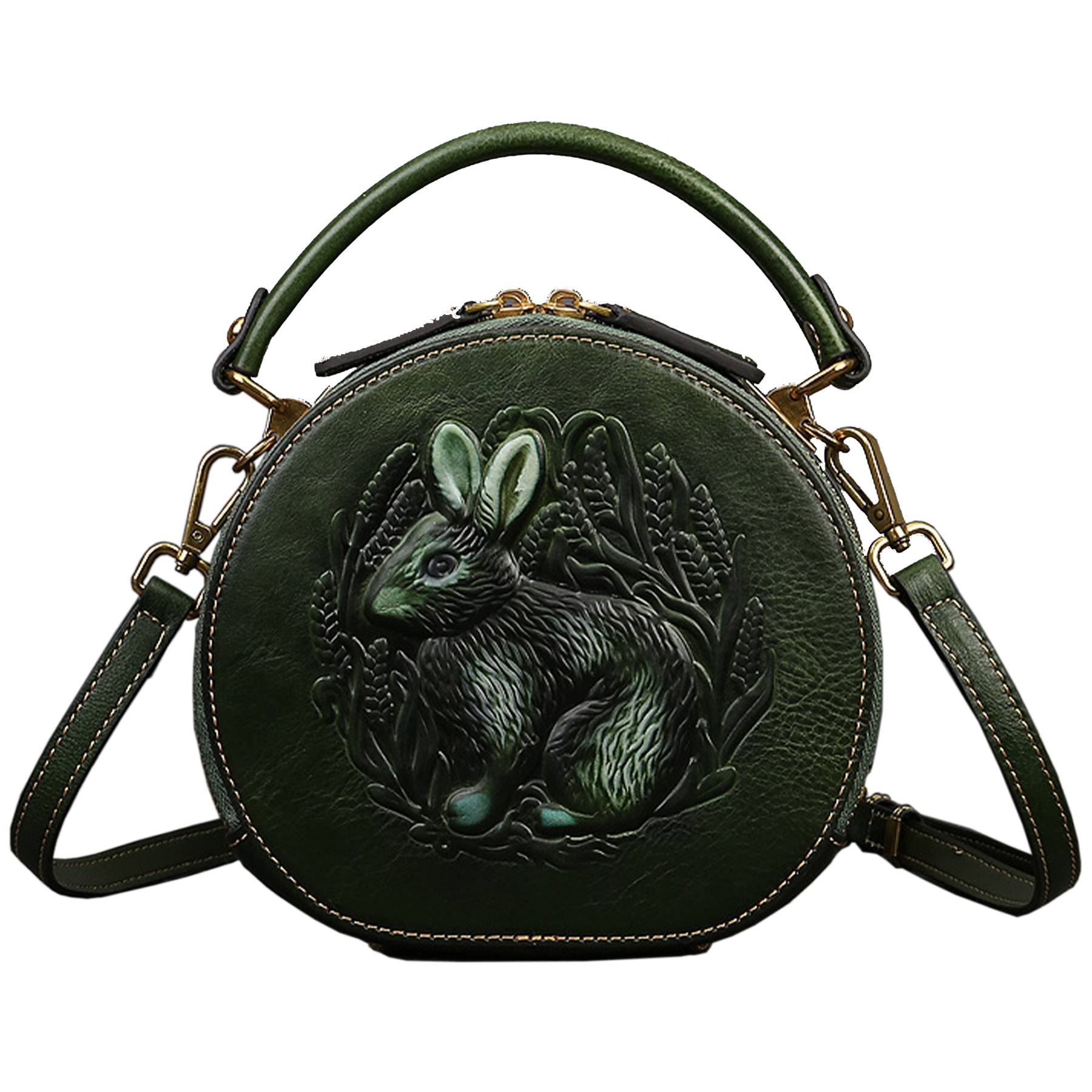 Genuine Leather Vintage bunny embossed diagonal shoulder bag 3