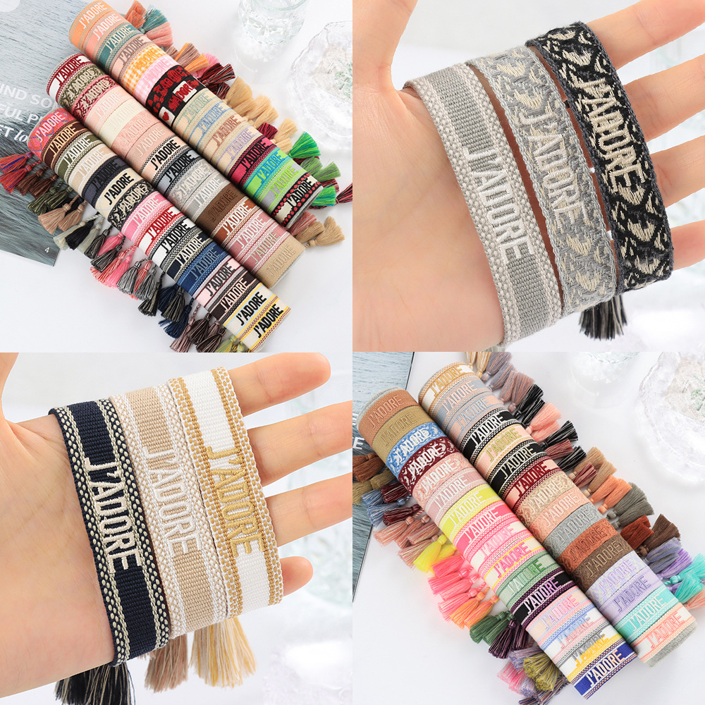 Embroidered Woven Bracelet With Tassels 3