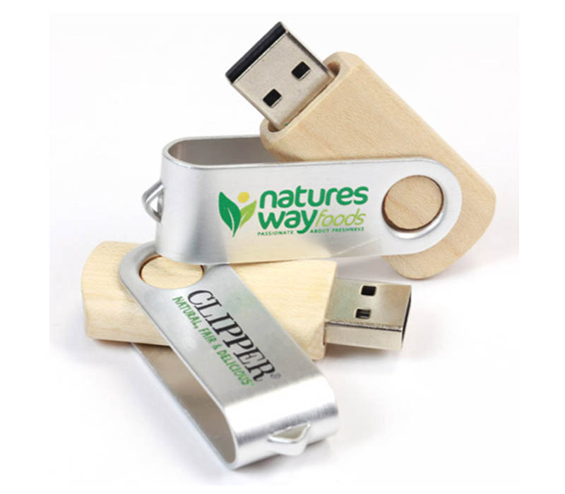 Wooden Swivel USB Flash Drive with Metal Band 5