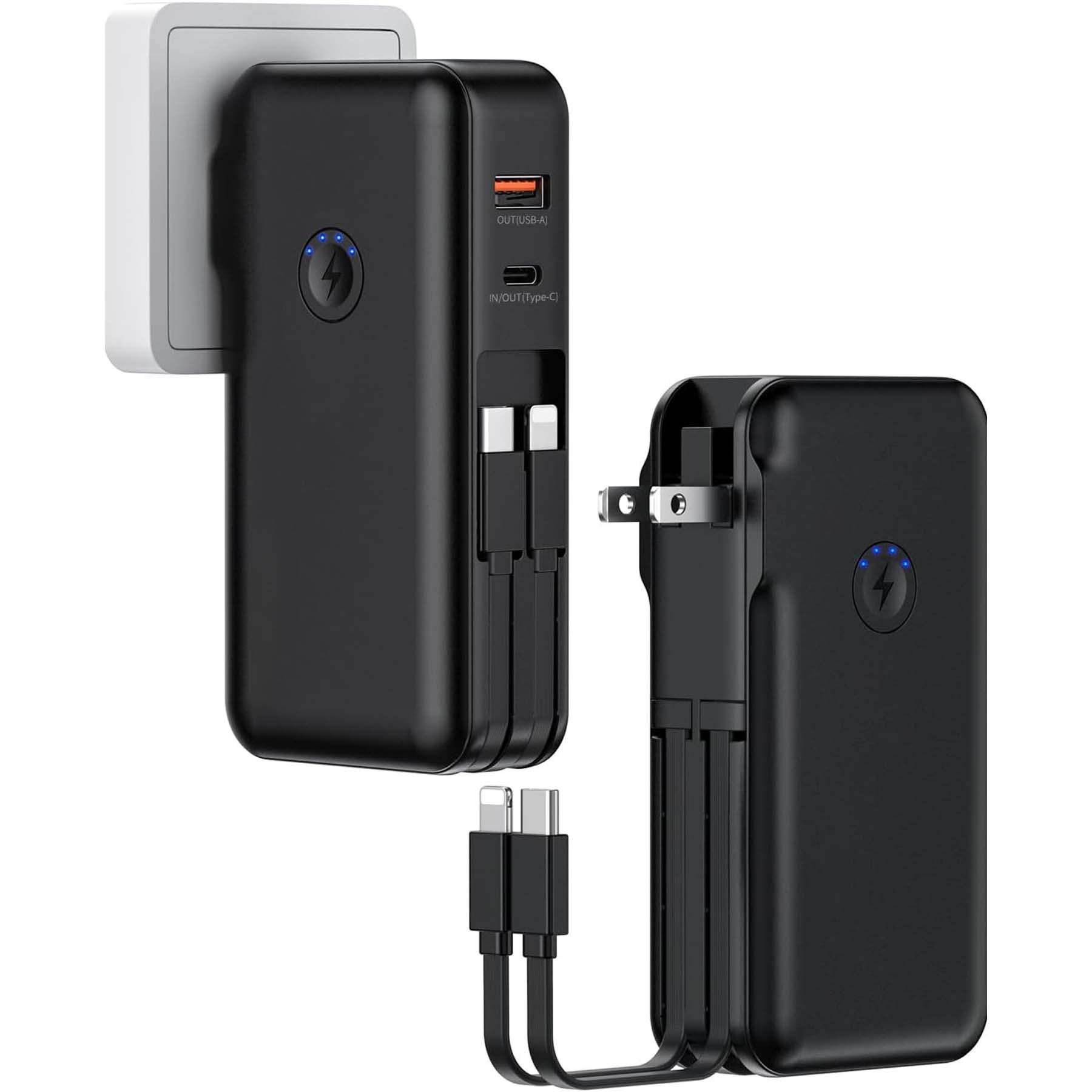 High-Capacity 3-in-1 Portable Power Bank with Built-in Cable and AC Plug 5