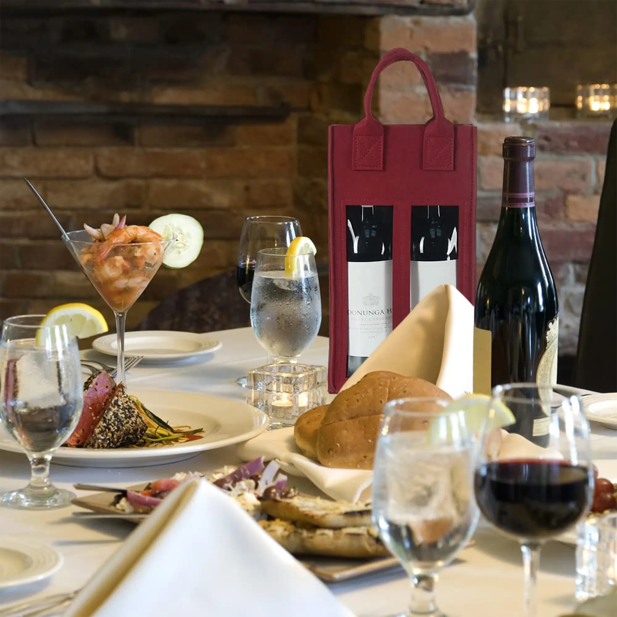 Felt Double Wine Bag with Window Reusable Tote Custom Logo 6