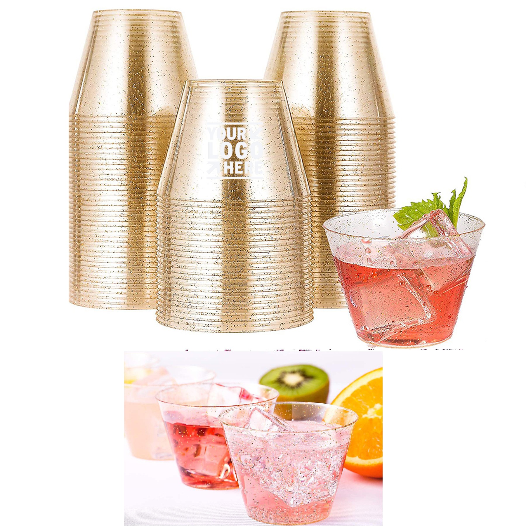 9 OZ Disposable Gold Glitter Plastic Cup 2