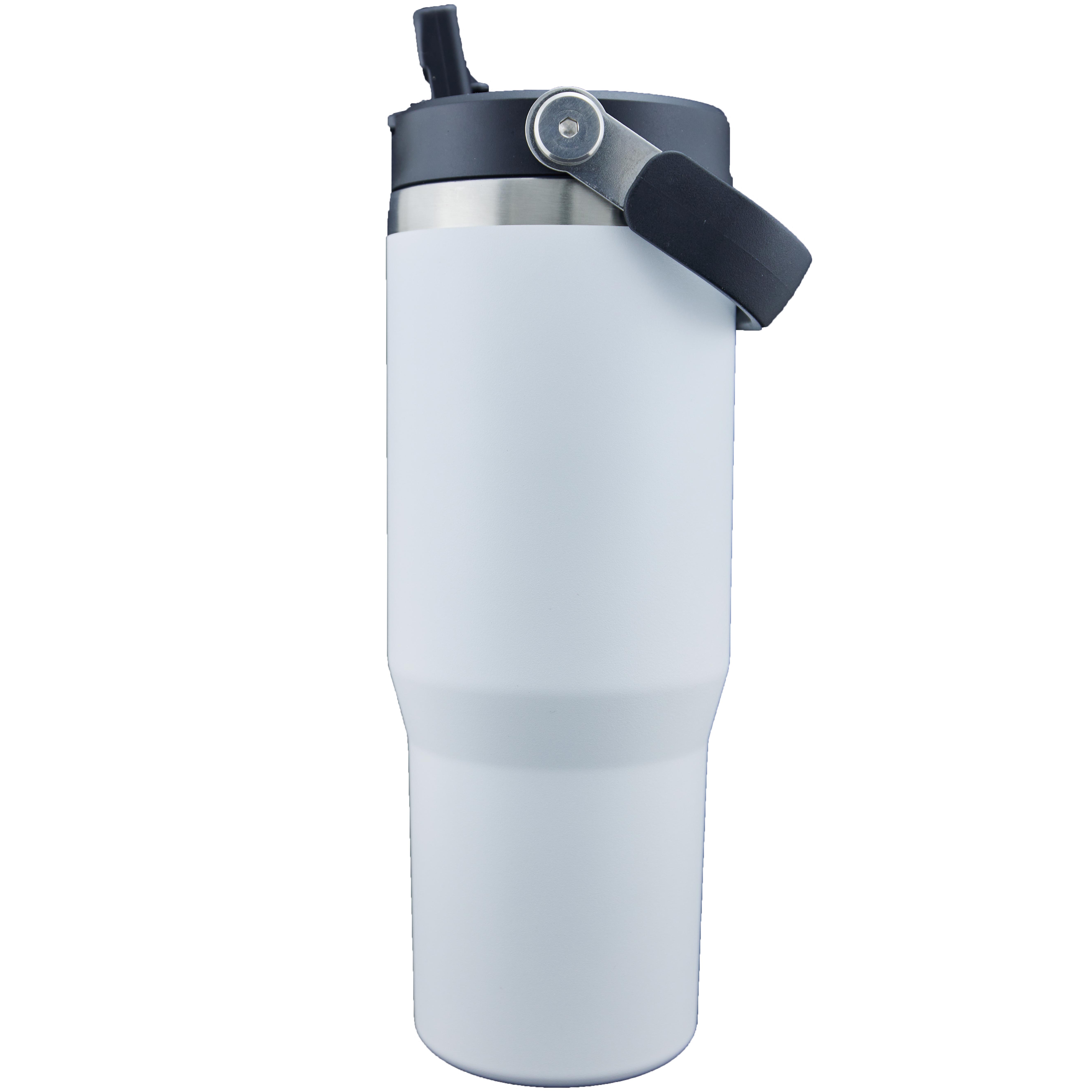 Scenesetter 30oz Double Wall Vacuum Insulated Thermos with Sip Straw and Carrying Handle White