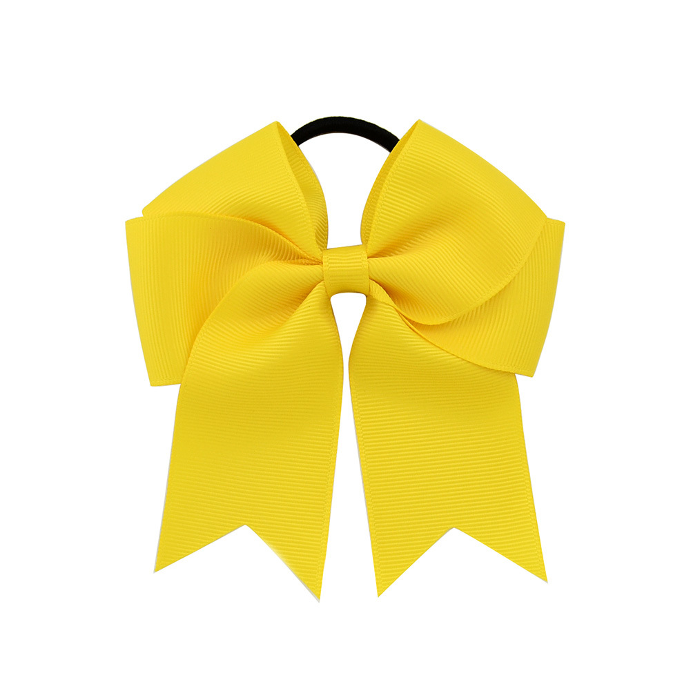 Cheer hair bows are made of ribbon with a sturdy elastic rubber hair band 3