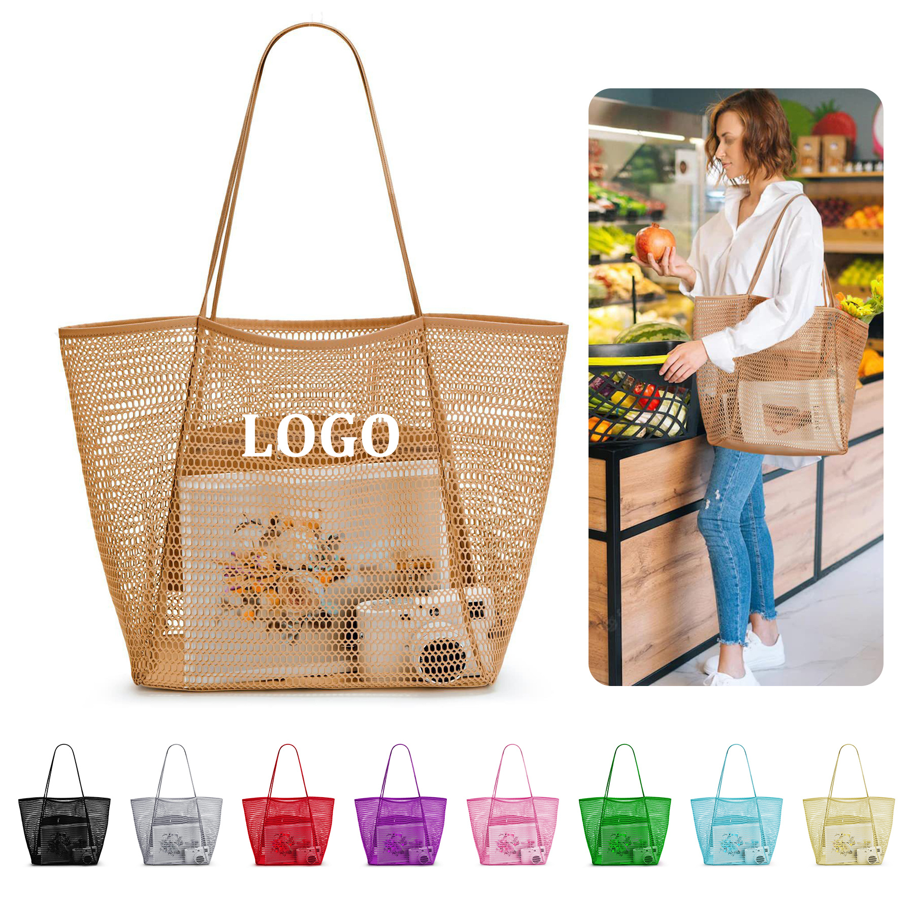 Mesh Beach Tote Womens Shoulder Handbag 3
