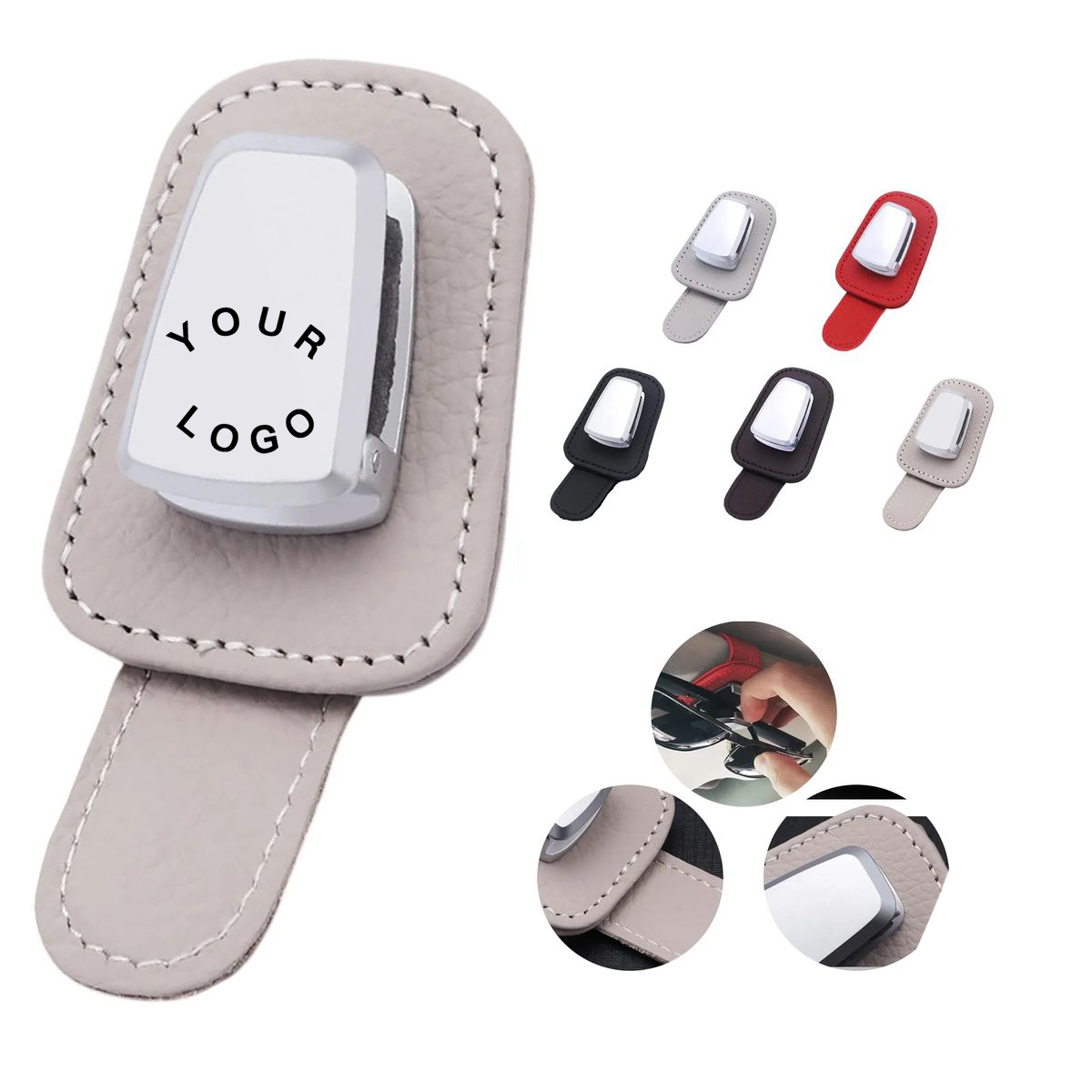 Leather Eyewear Holder Clip for Vehicle Use 2