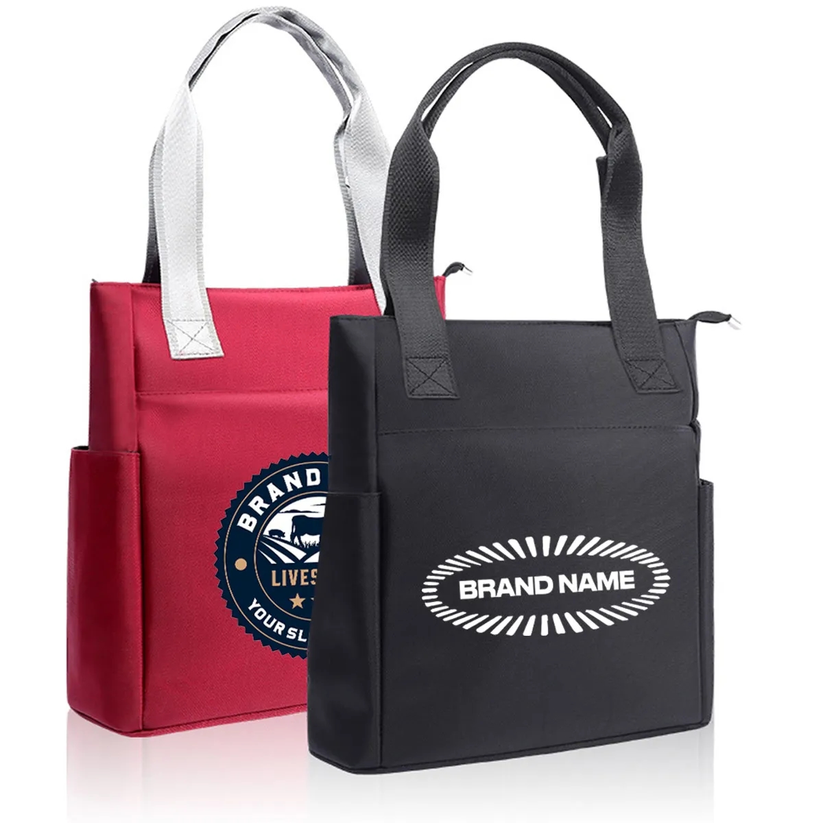 Printed Logo Lightweight Business Tote Purse with Zipper, custom tote bag with logo imprint 2