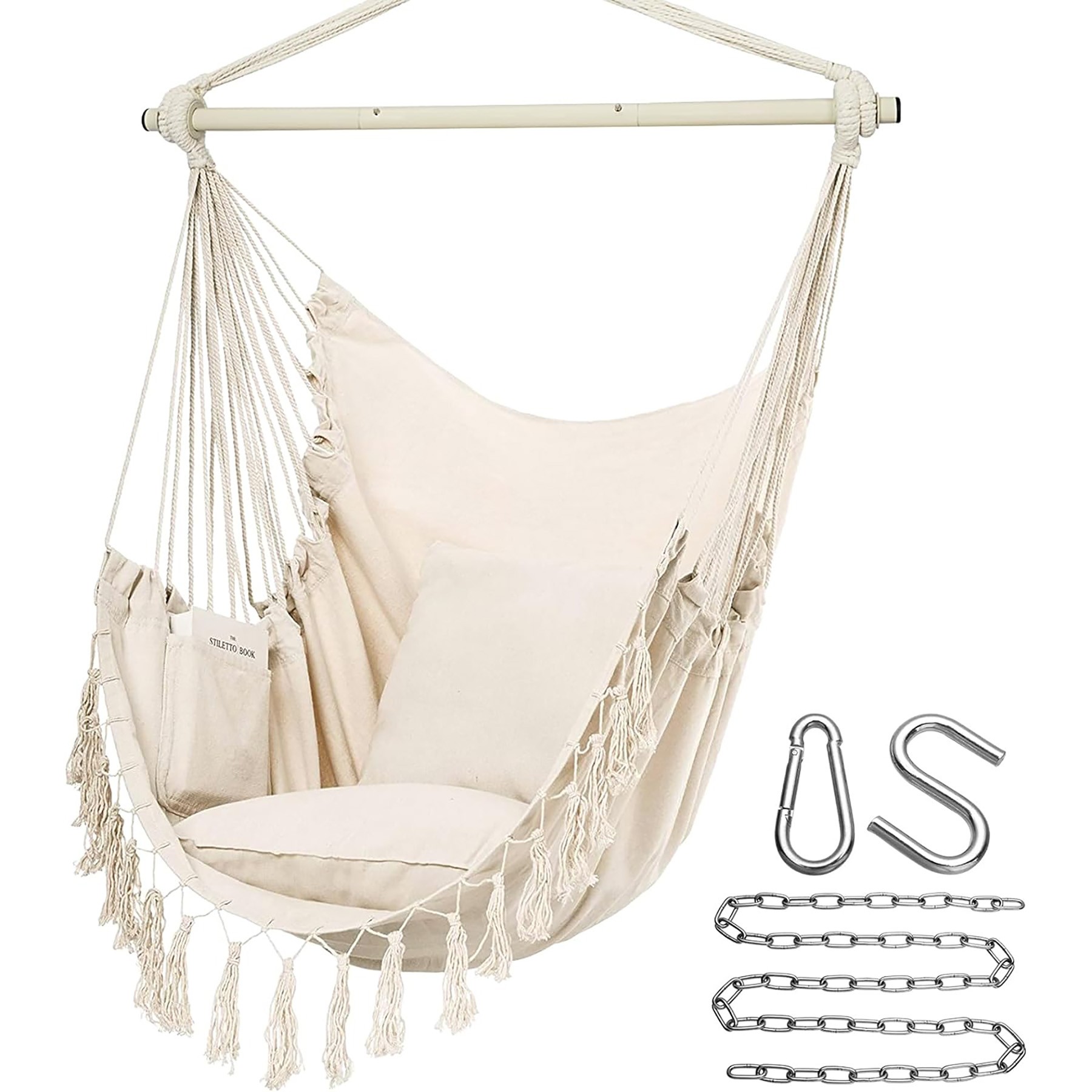 Cotton Woven Hammock Swing with Two Pillows 3