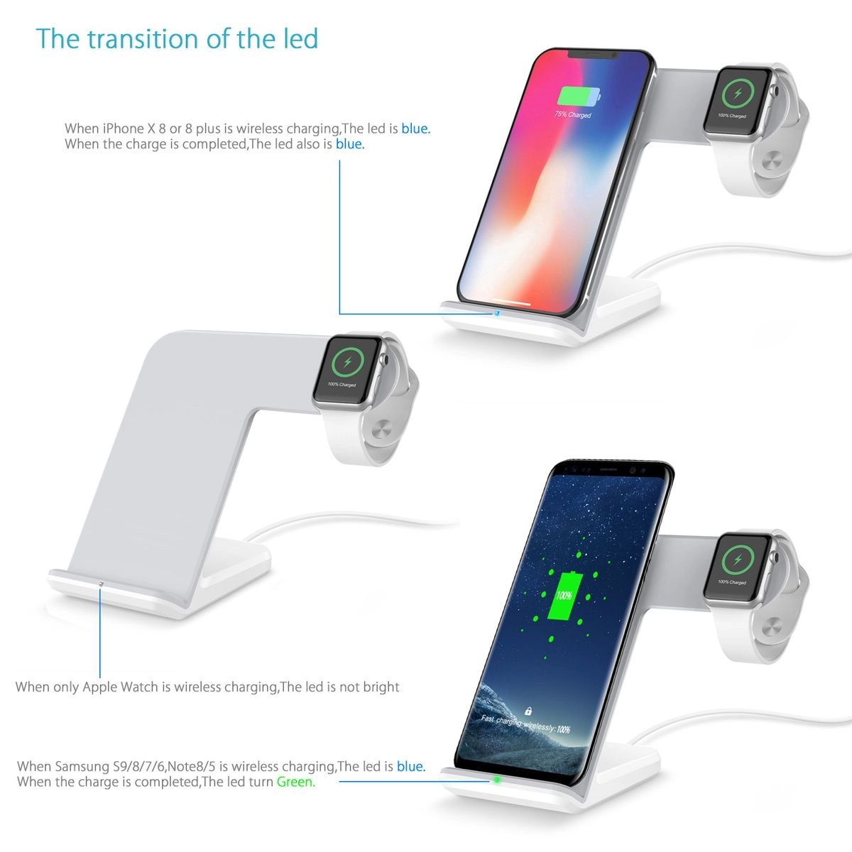 Wireless Charger Stand Cellphone Watch Fast Charging Station 5