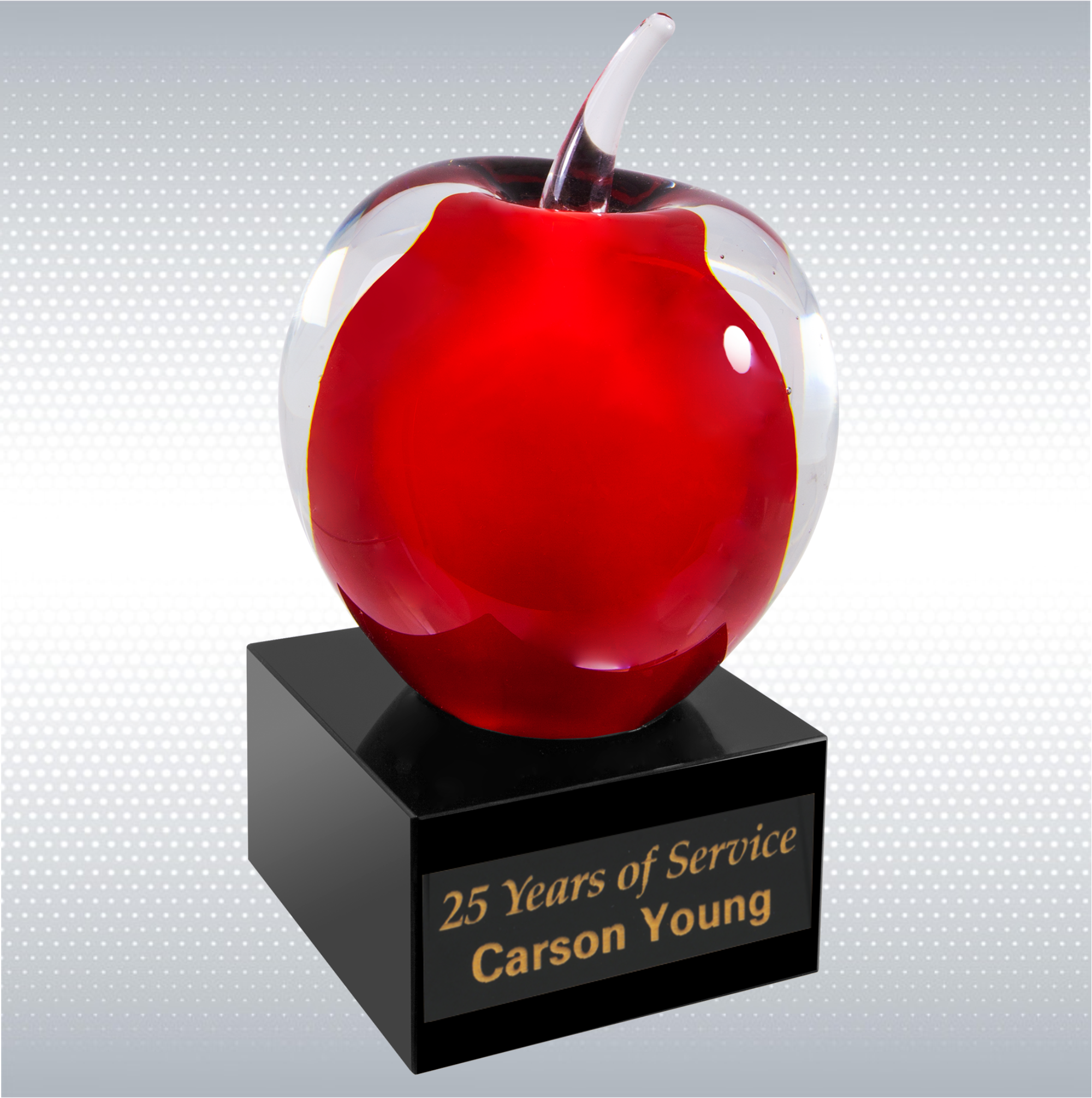 5 3/4" Red and Clear Glass Apple with Black Base 2