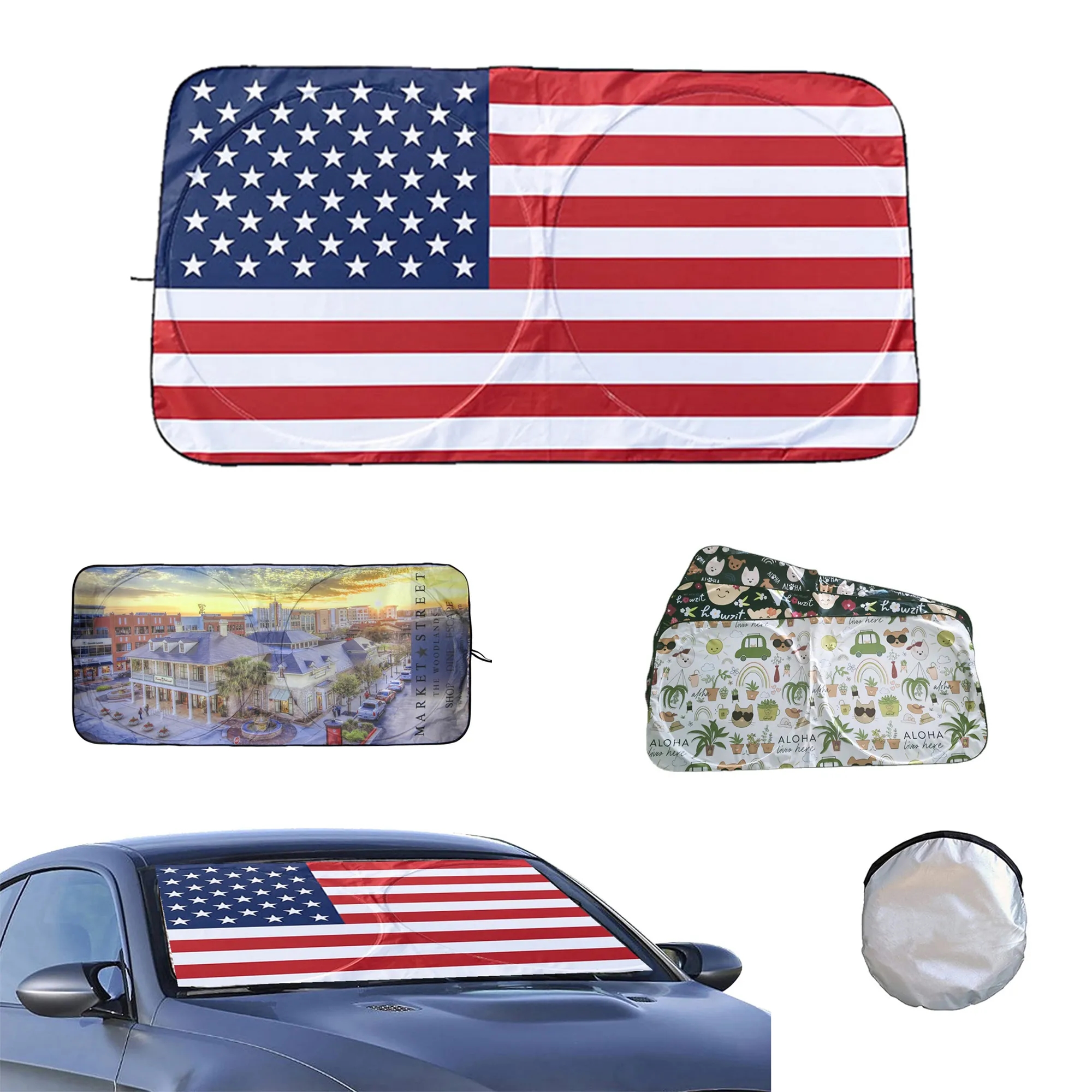 Full Color Car Windshield Sun Shade With Pouch 2