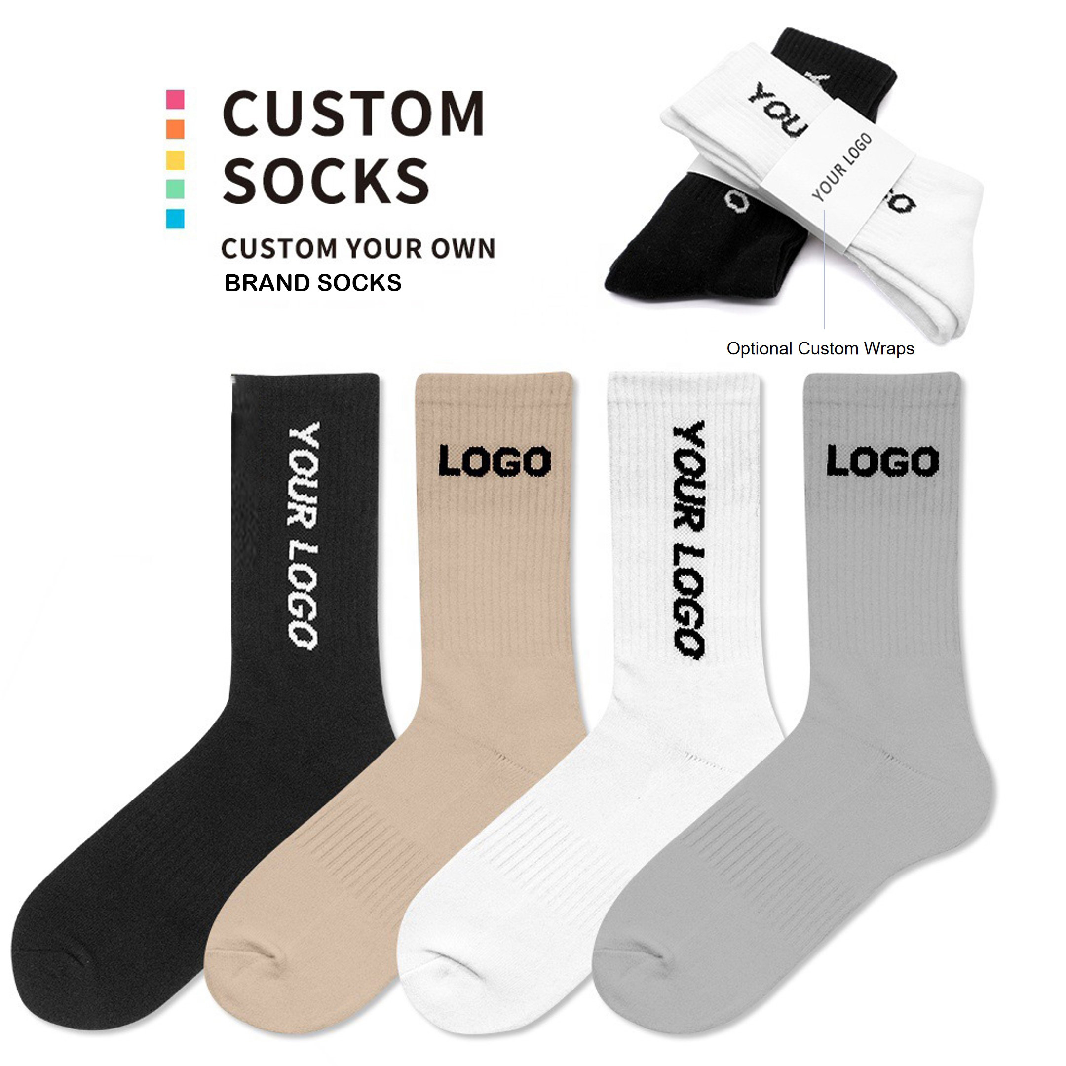 Custom Logo Knit Jacquard Cotton Athletic Crew Socks 2