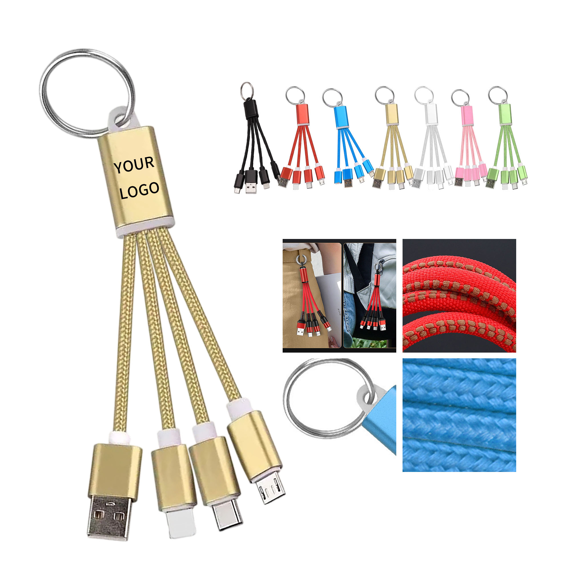 Nylon Braided Three In One Charging Cable With Multi Device Compatibility 5.12" 8